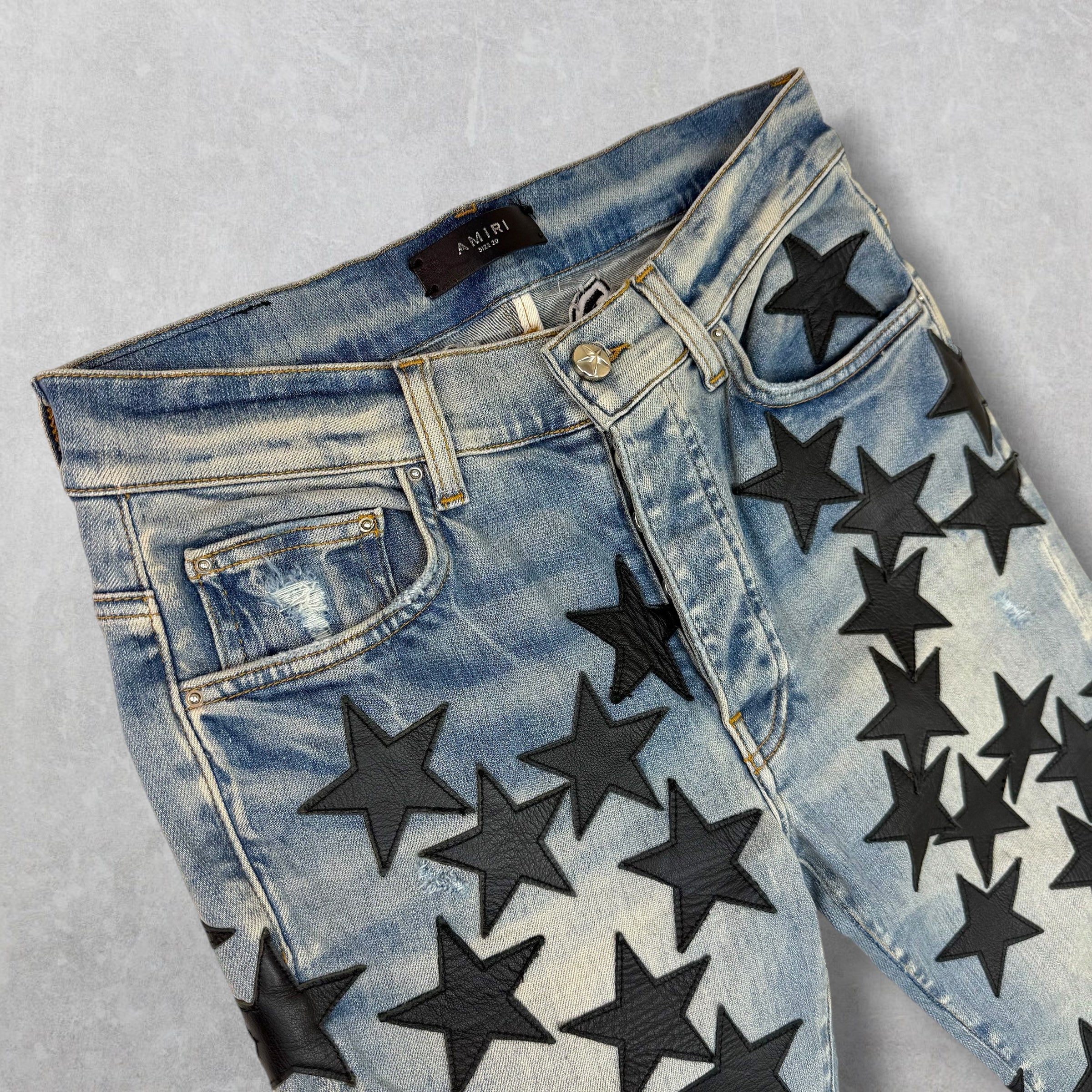 Amiri x Chemist Black Leather Star Jeans 30