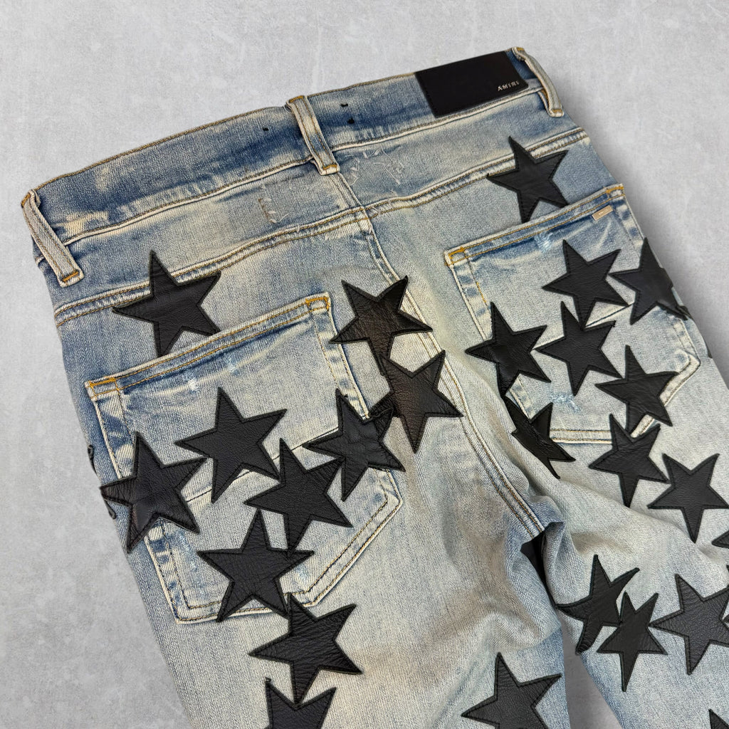 Amiri x Chemist Black Leather Star Jeans 30