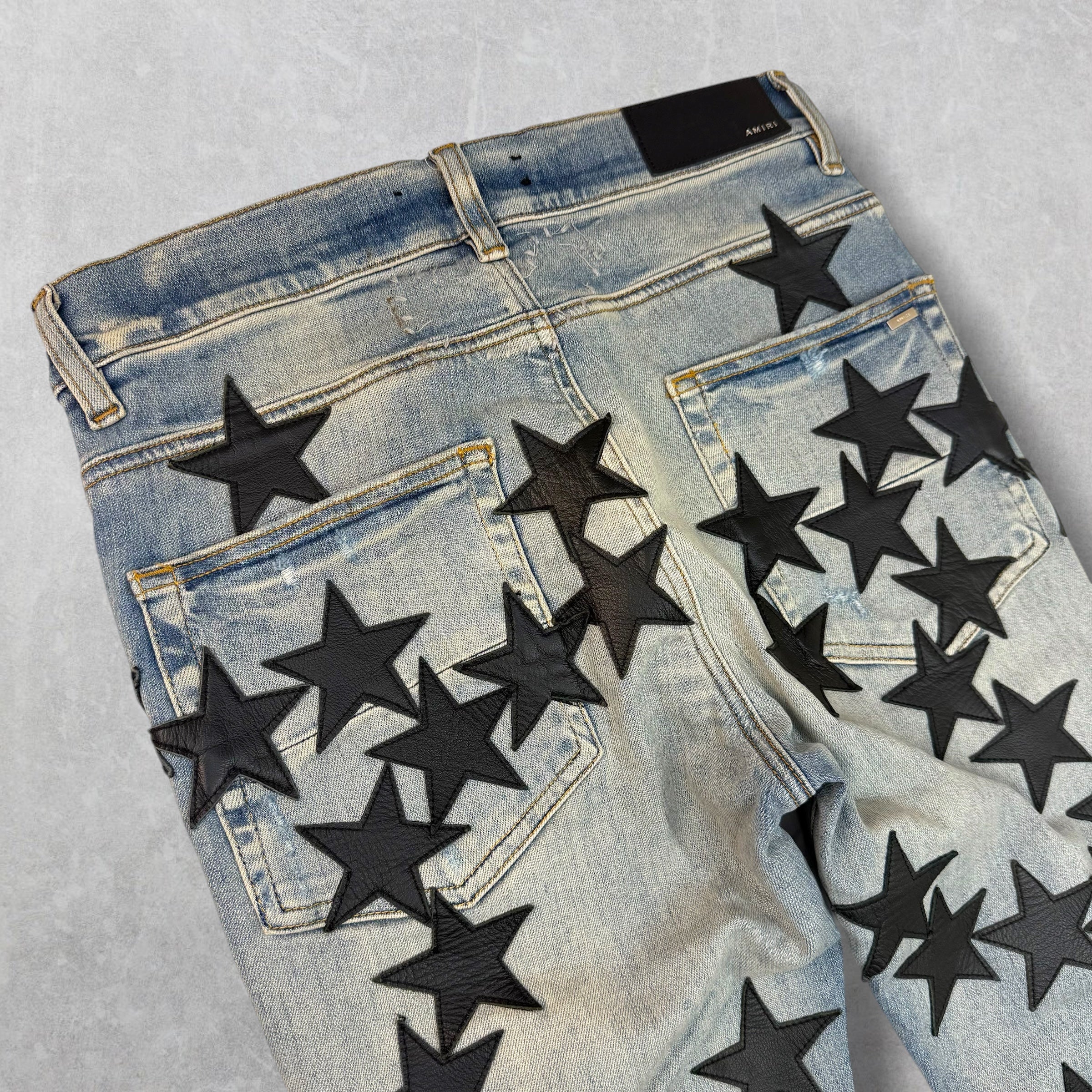 Amiri x Chemist Black Leather Star Jeans 30