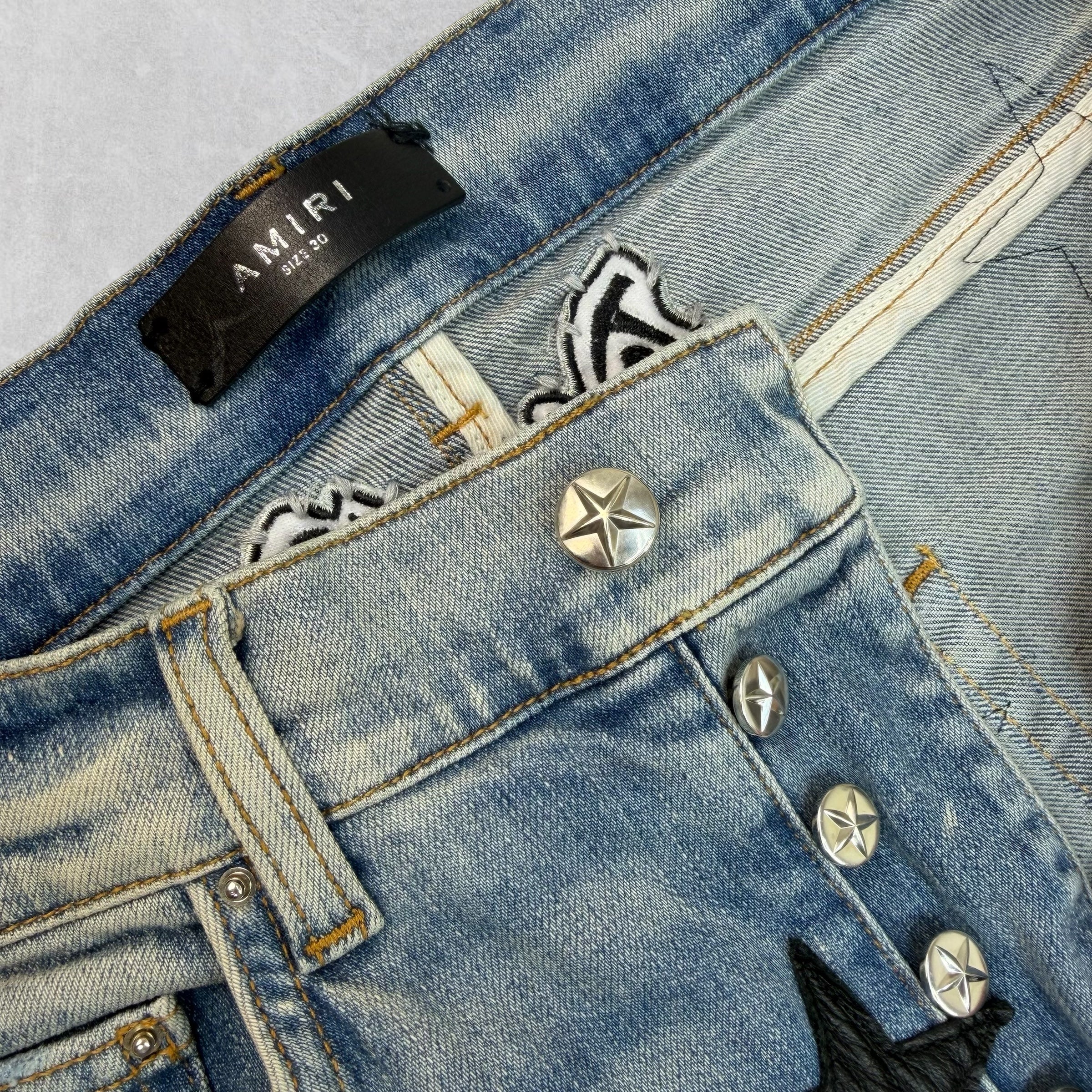Amiri x Chemist Black Leather Star Jeans 30