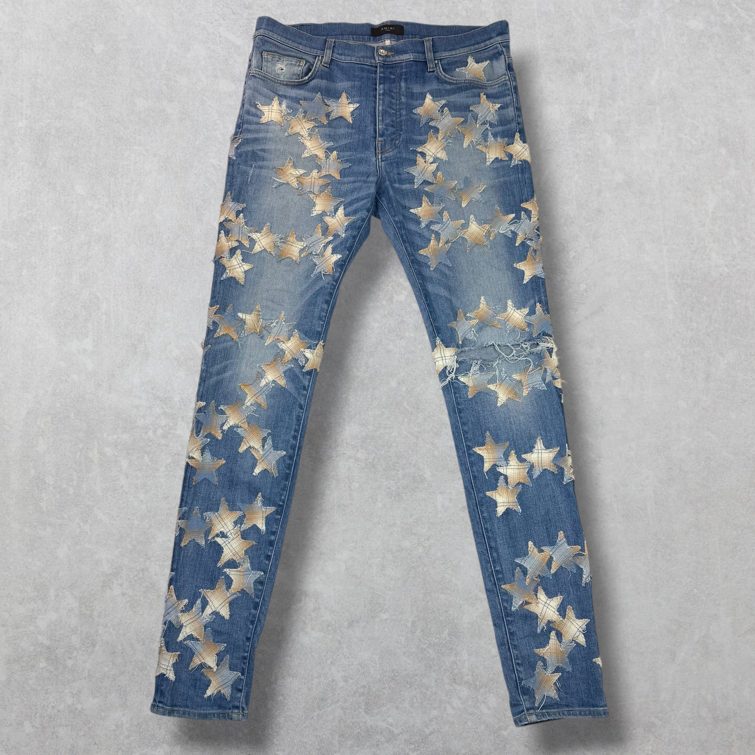 Amiri x Chemist Plaid Leather Star Jeans 36