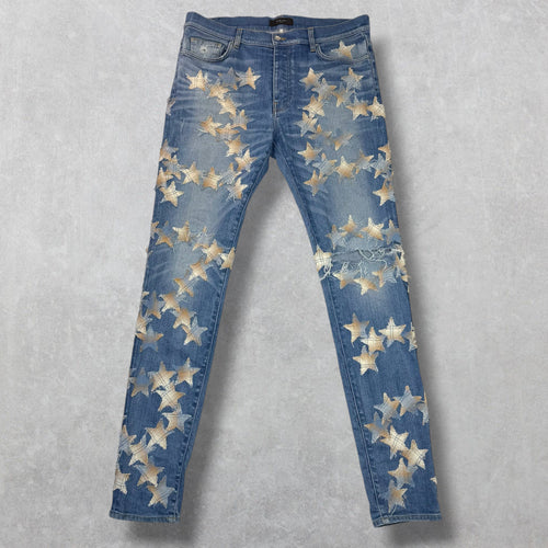 Amiri x Chemist Plaid Leather Star Jeans 36