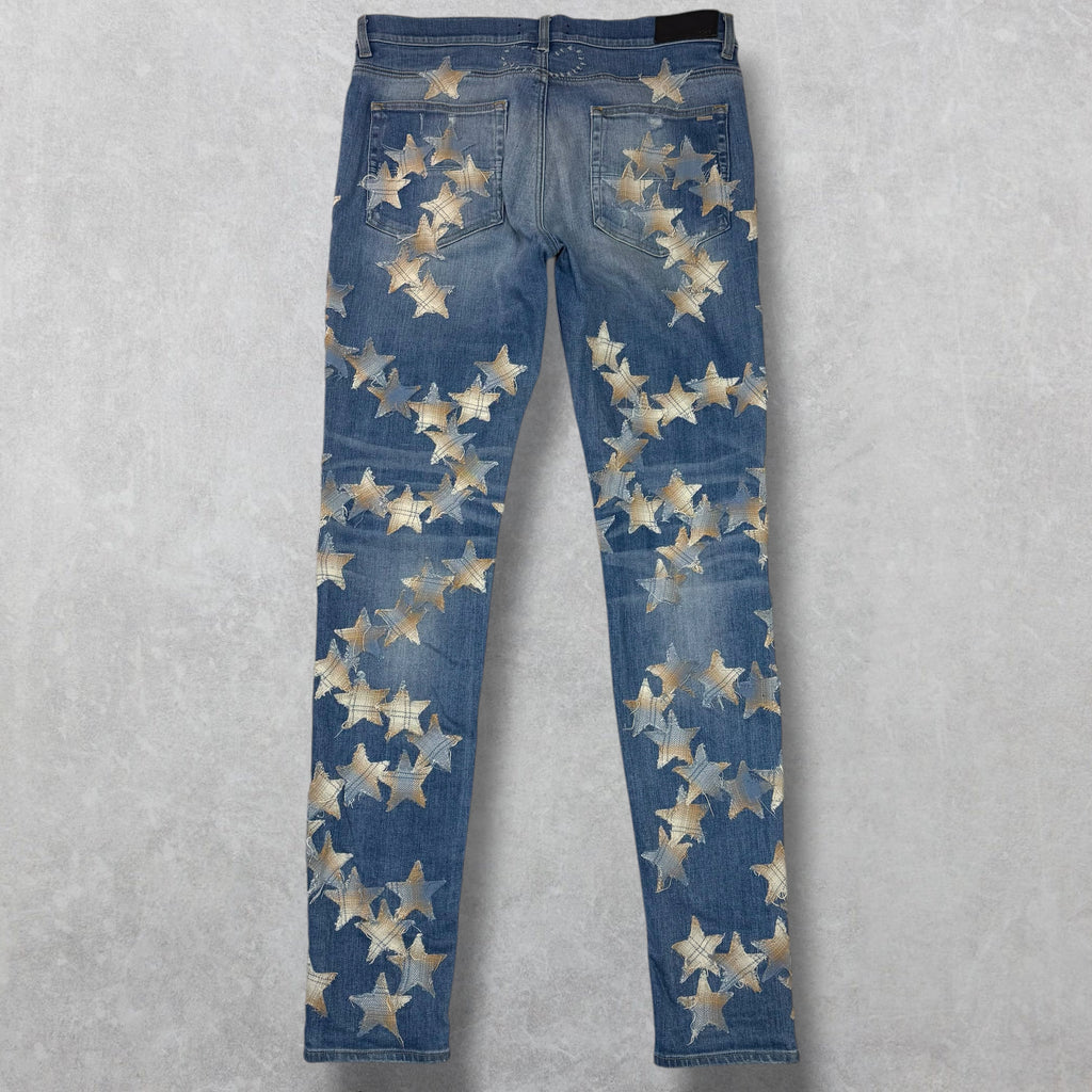 Amiri x Chemist Plaid Leather Star Jeans 36
