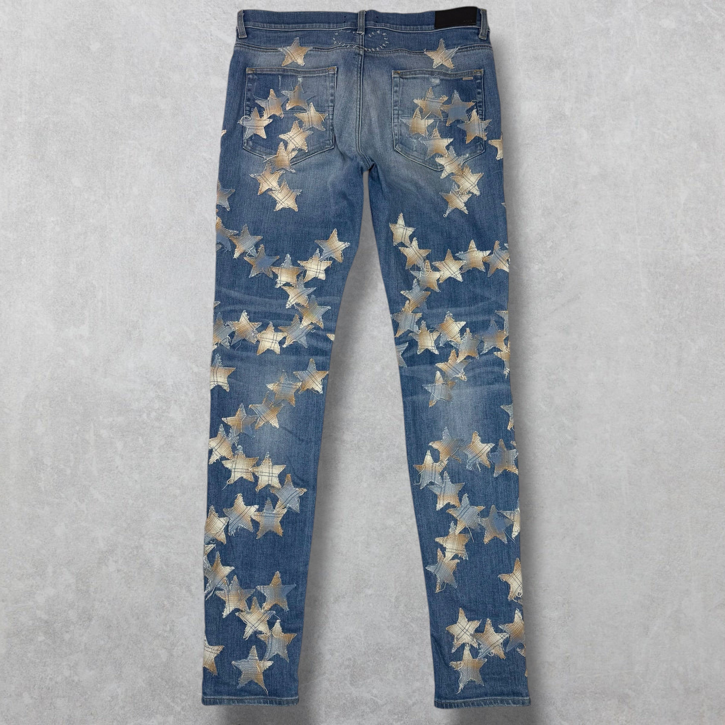 Amiri x Chemist Plaid Leather Star Jeans 36