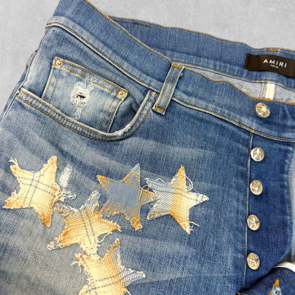 Amiri x Chemist Plaid Leather Star Jeans 36