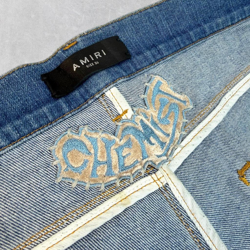 Amiri x Chemist Plaid Leather Star Jeans 36