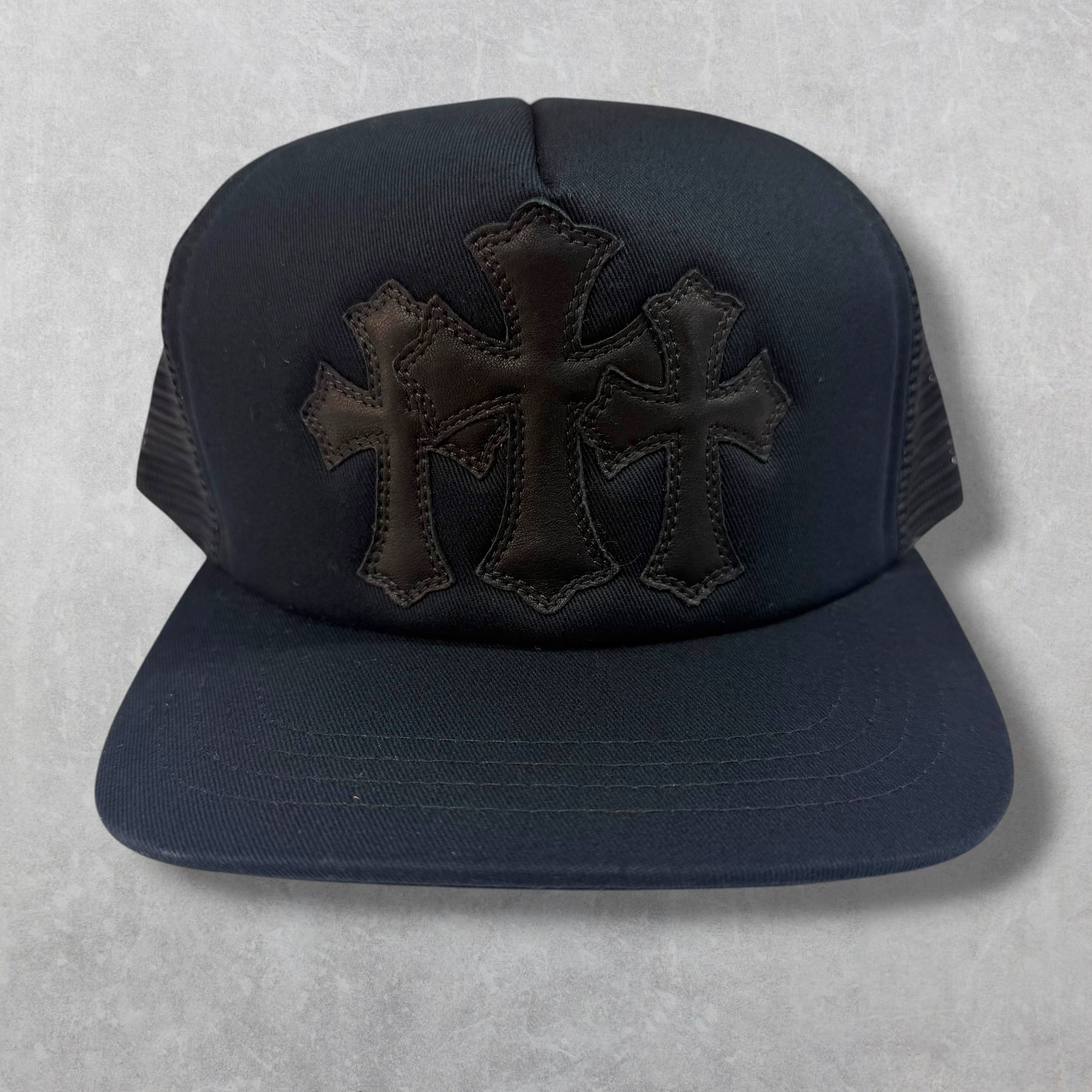 Chrome Hearts Black Cemetery Cross Patch Trucker