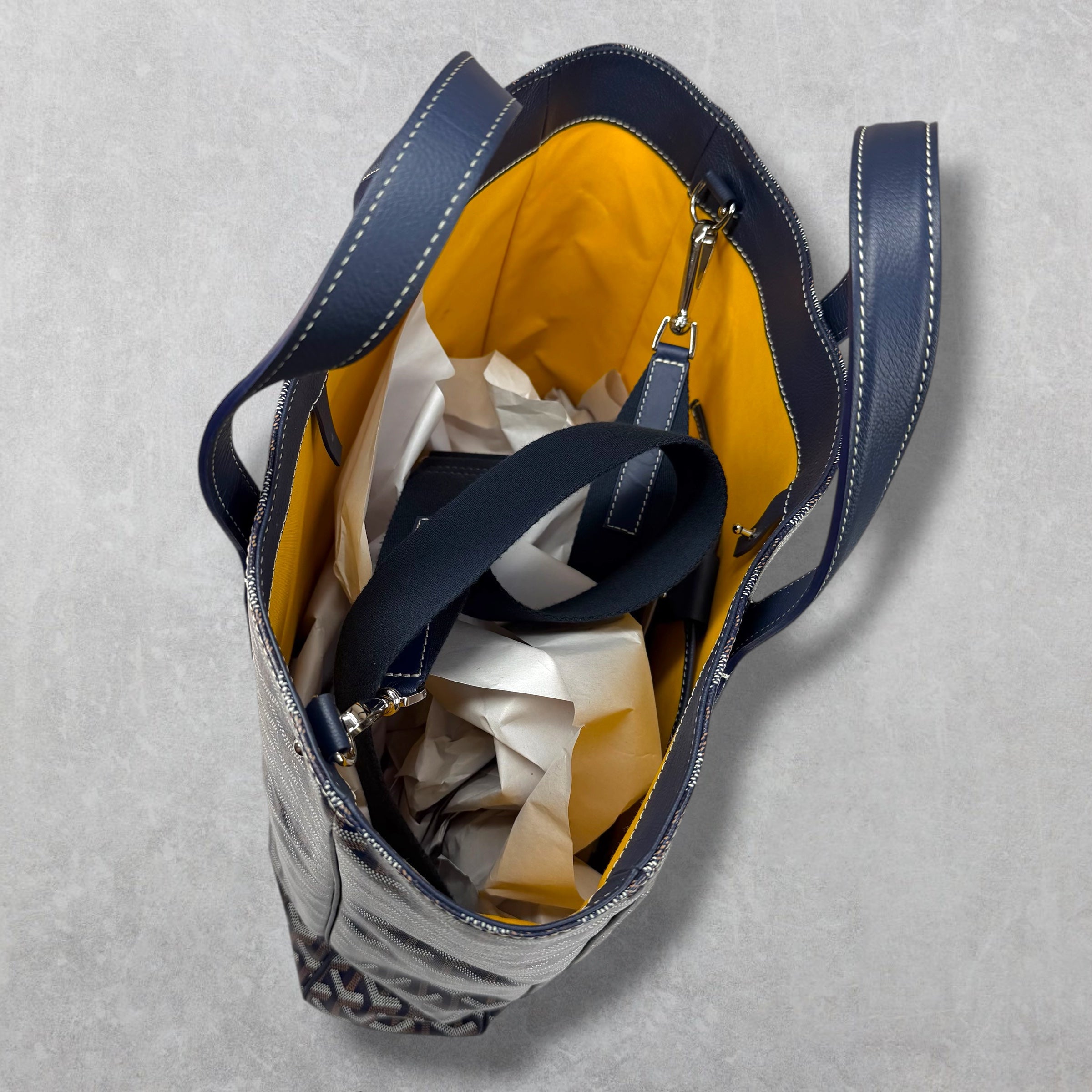 Goyard Navy Blue Voltaire Tote w/ Sangle MM Strap