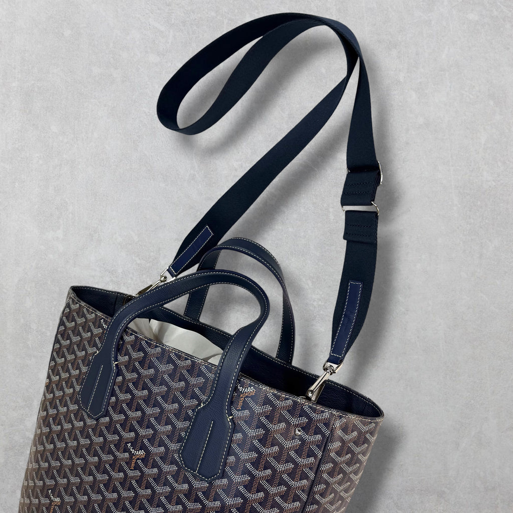 Goyard Navy Blue Voltaire Tote w/ Sangle MM Strap