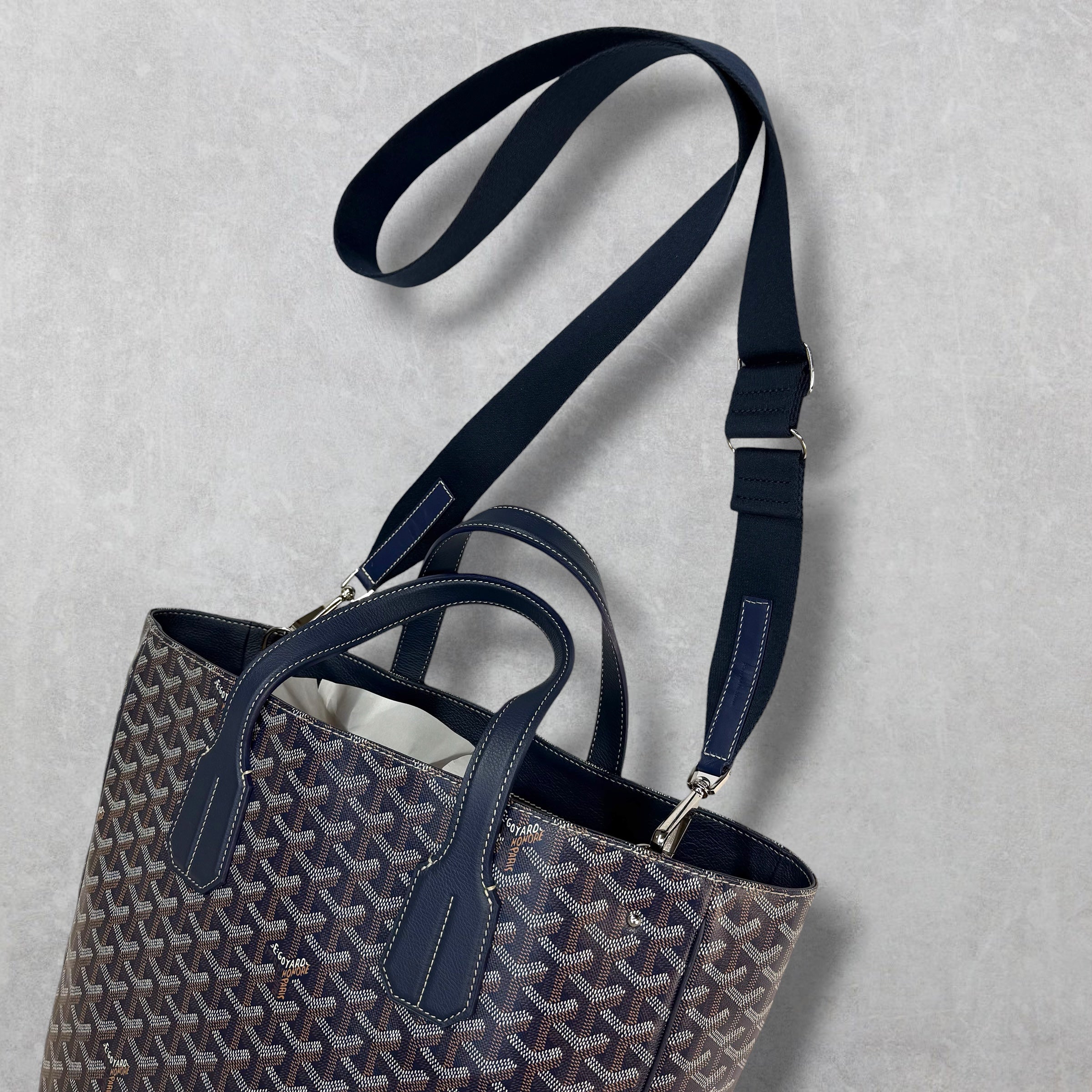 Goyard Navy Blue Voltaire Tote w/ Sangle MM Strap