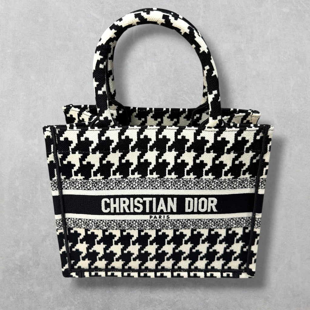 Dior Canvas Houndstooth Book Tote Small Black/White