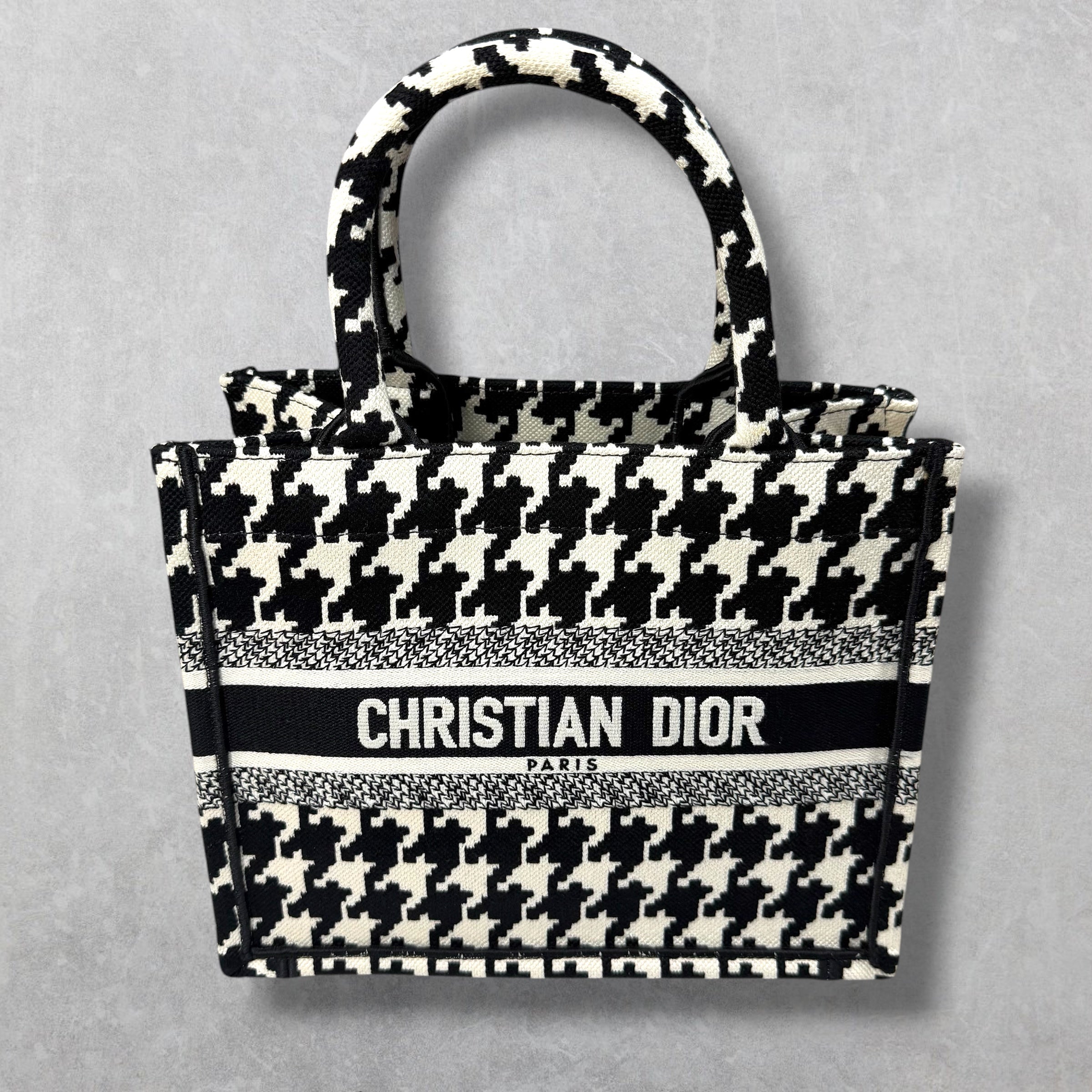 Dior Canvas Houndstooth Book Tote Small Black/White