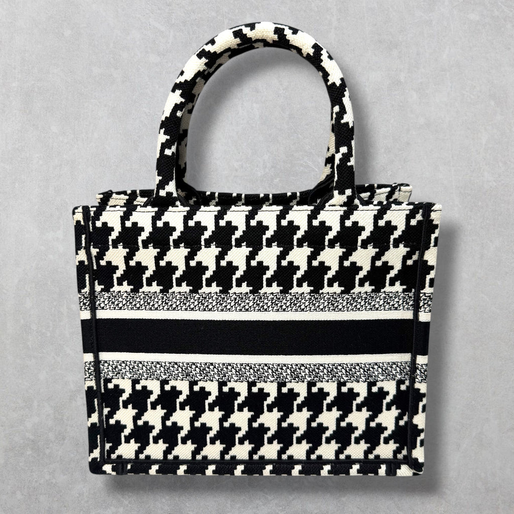 Dior Canvas Houndstooth Book Tote Small Black/White
