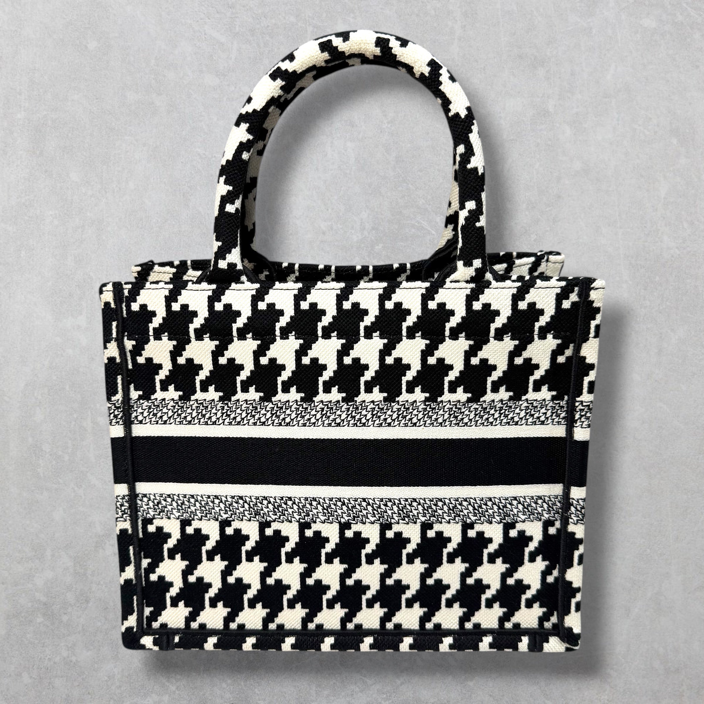 Dior Canvas Houndstooth Book Tote Small Black/White
