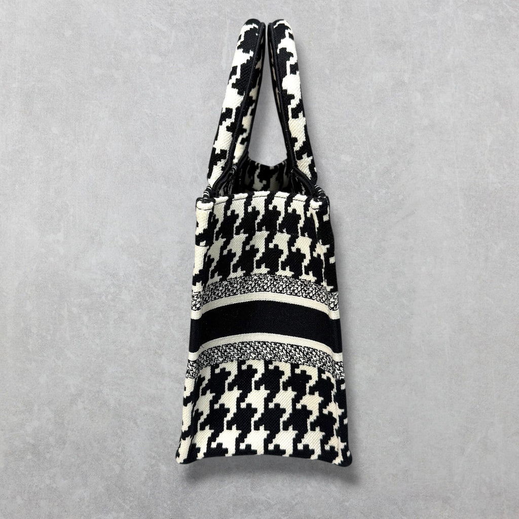 Dior Canvas Houndstooth Book Tote Small Black/White