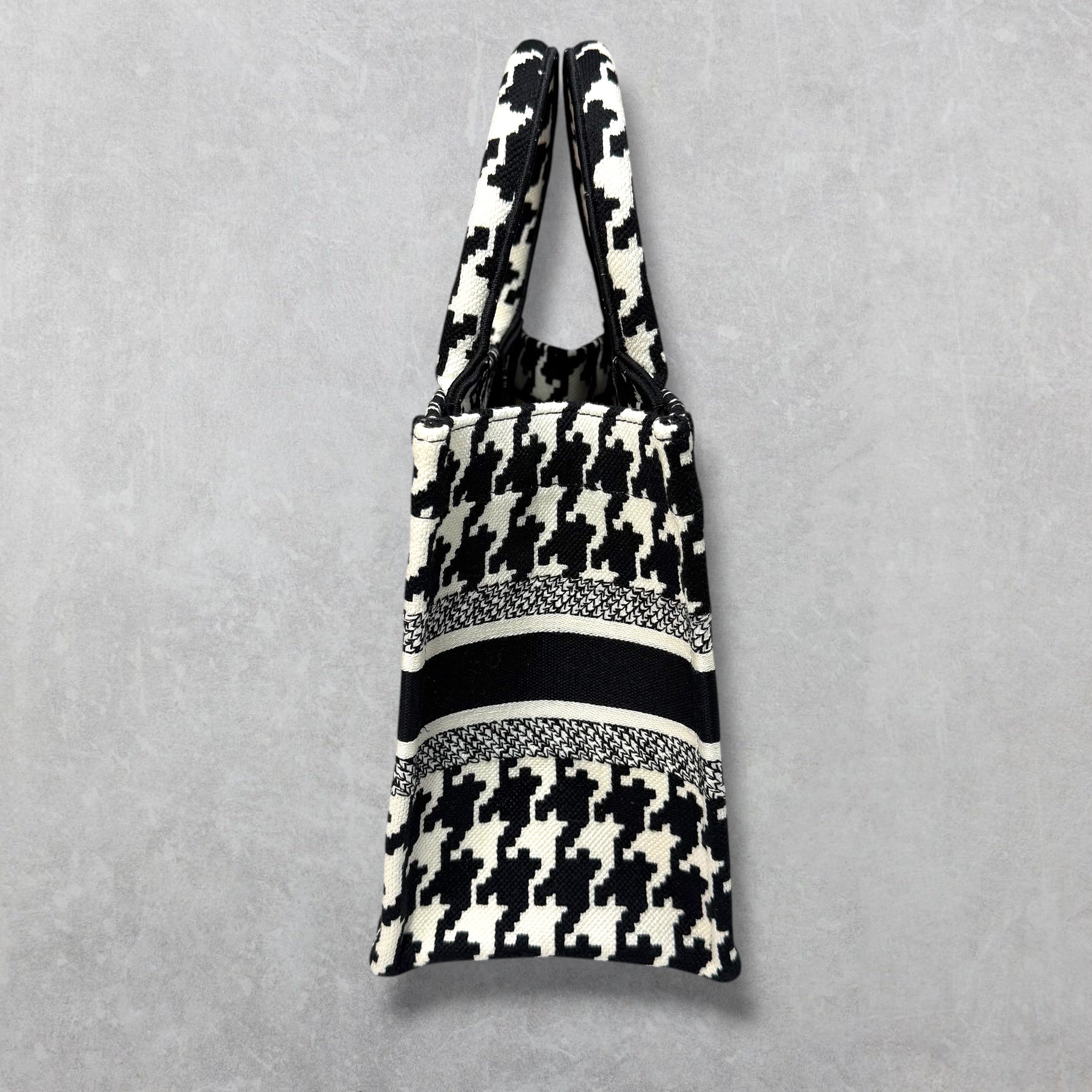 Dior Canvas Houndstooth Book Tote Small Black/White