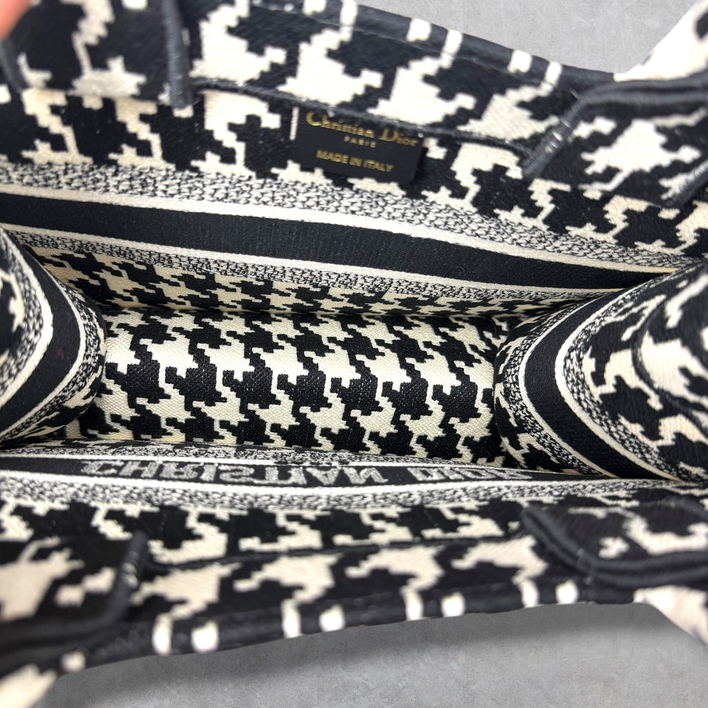 Dior Canvas Houndstooth Book Tote Small Black/White