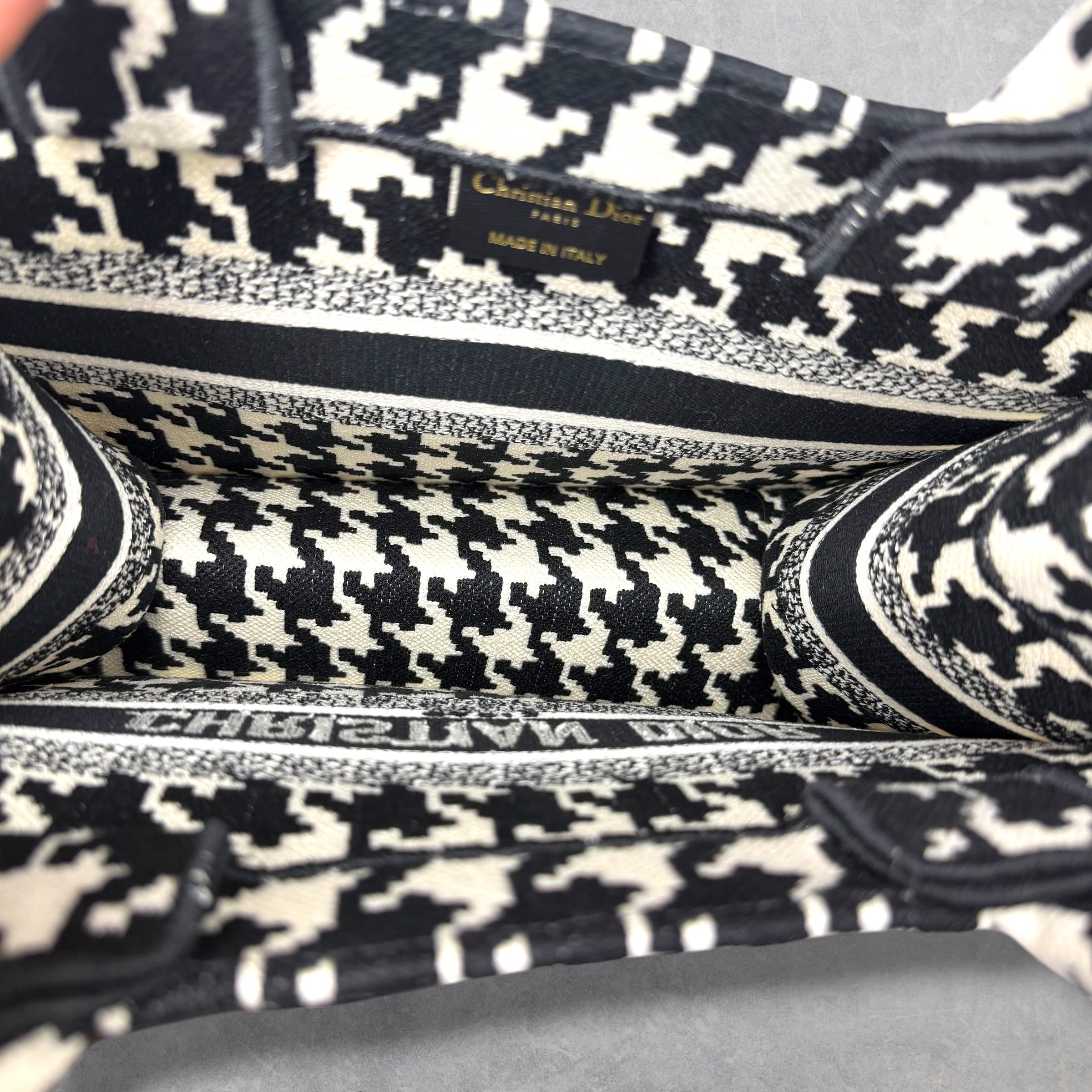Dior Canvas Houndstooth Book Tote Small Black/White