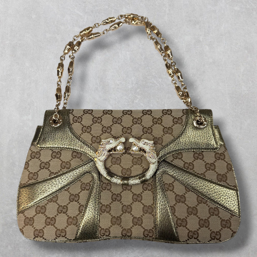 Gucci GG Canvas Jeweled Dragon Shoulder Bag