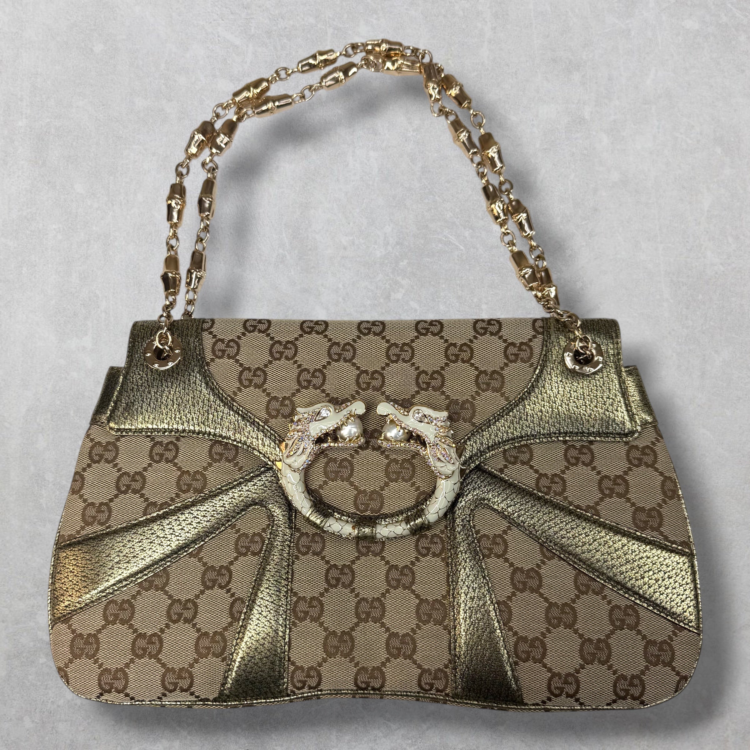 Gucci GG Canvas Jeweled Dragon Shoulder Bag