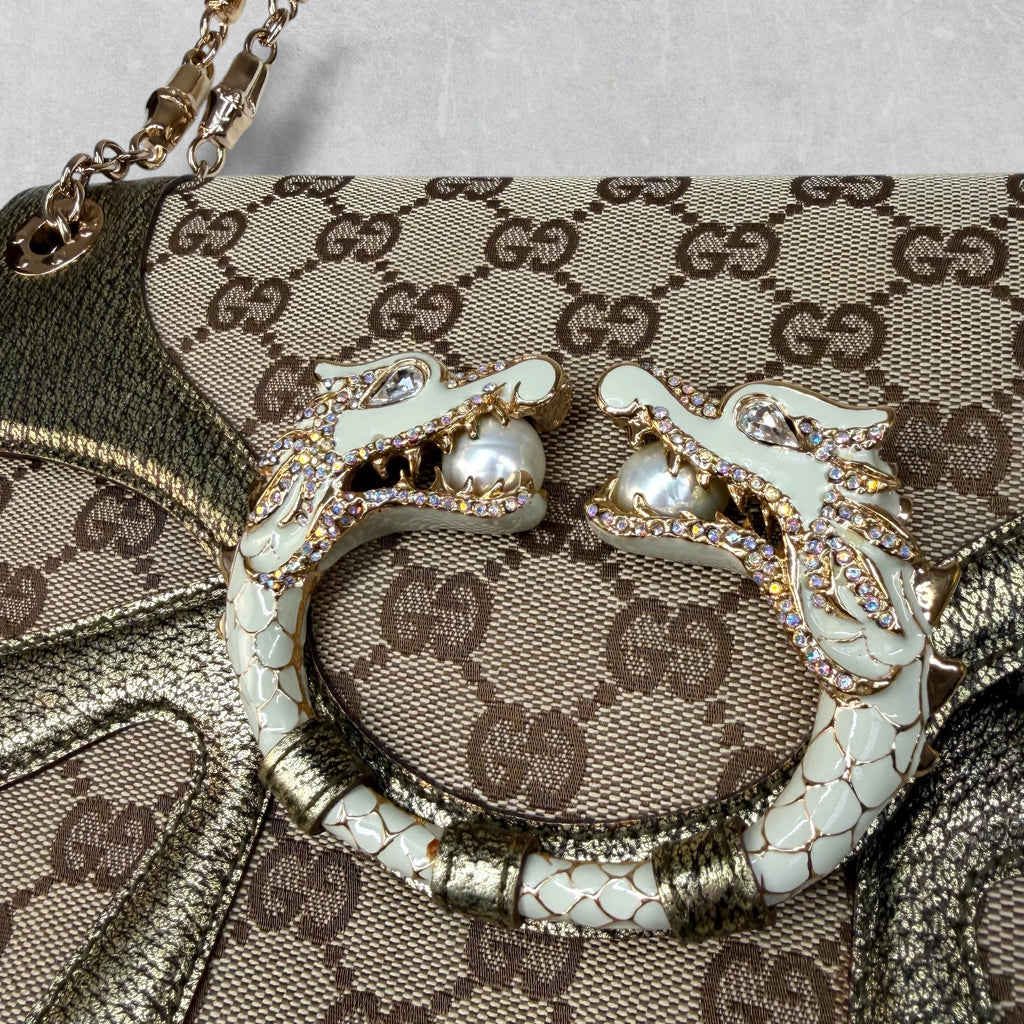 Gucci GG Canvas Jeweled Dragon Shoulder Bag