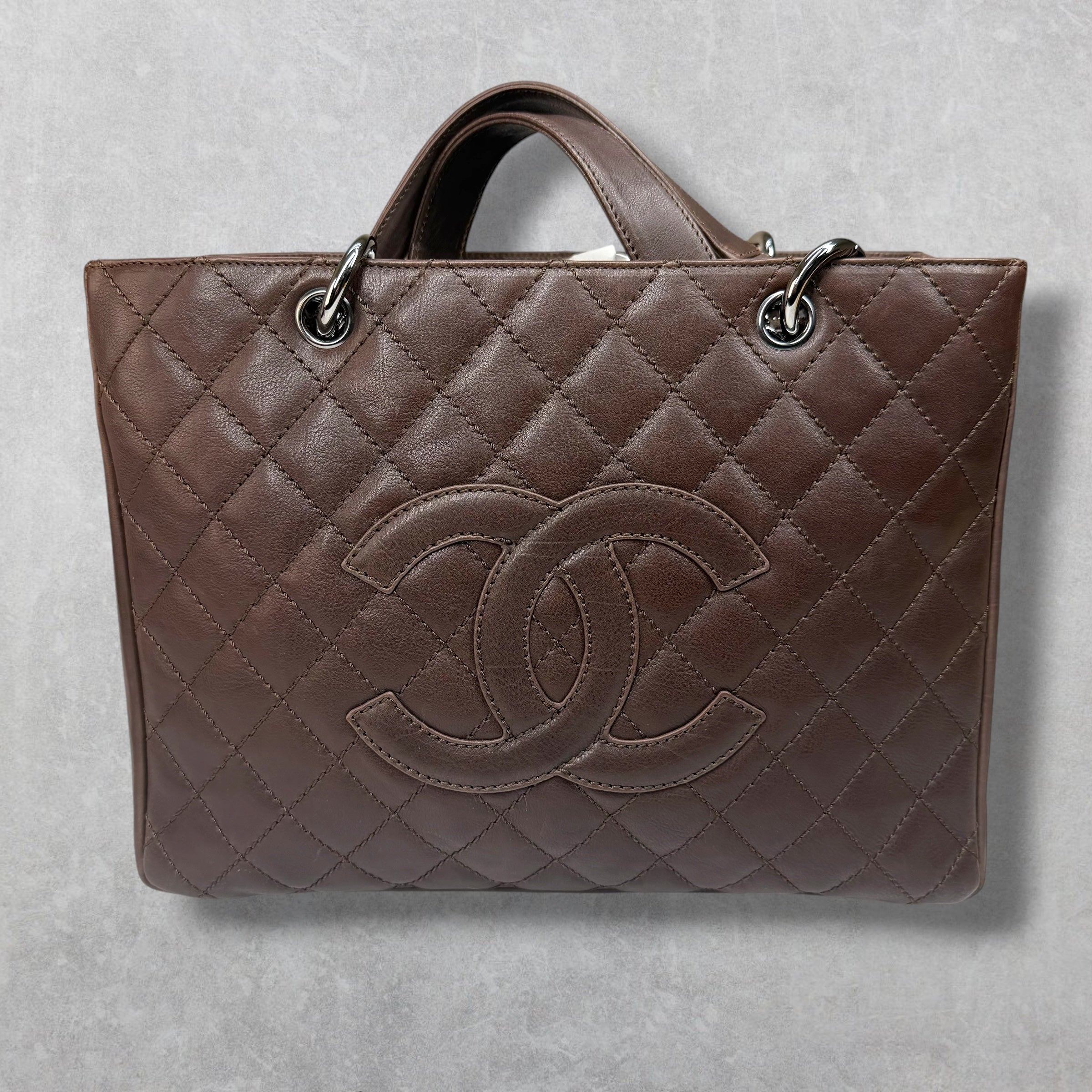 Chanel Brown Caviar Quilted Grand Shopping Tote
