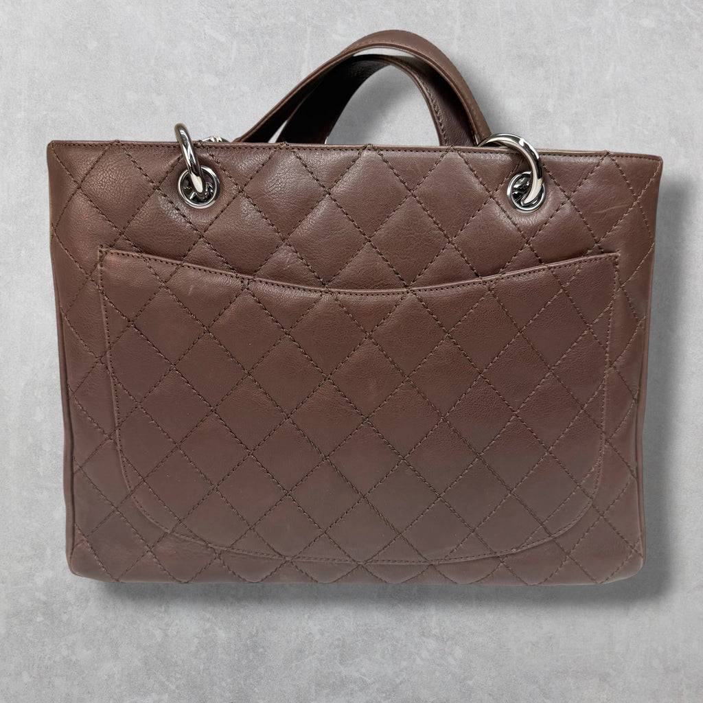 Chanel Brown Caviar Quilted Grand Shopping Tote