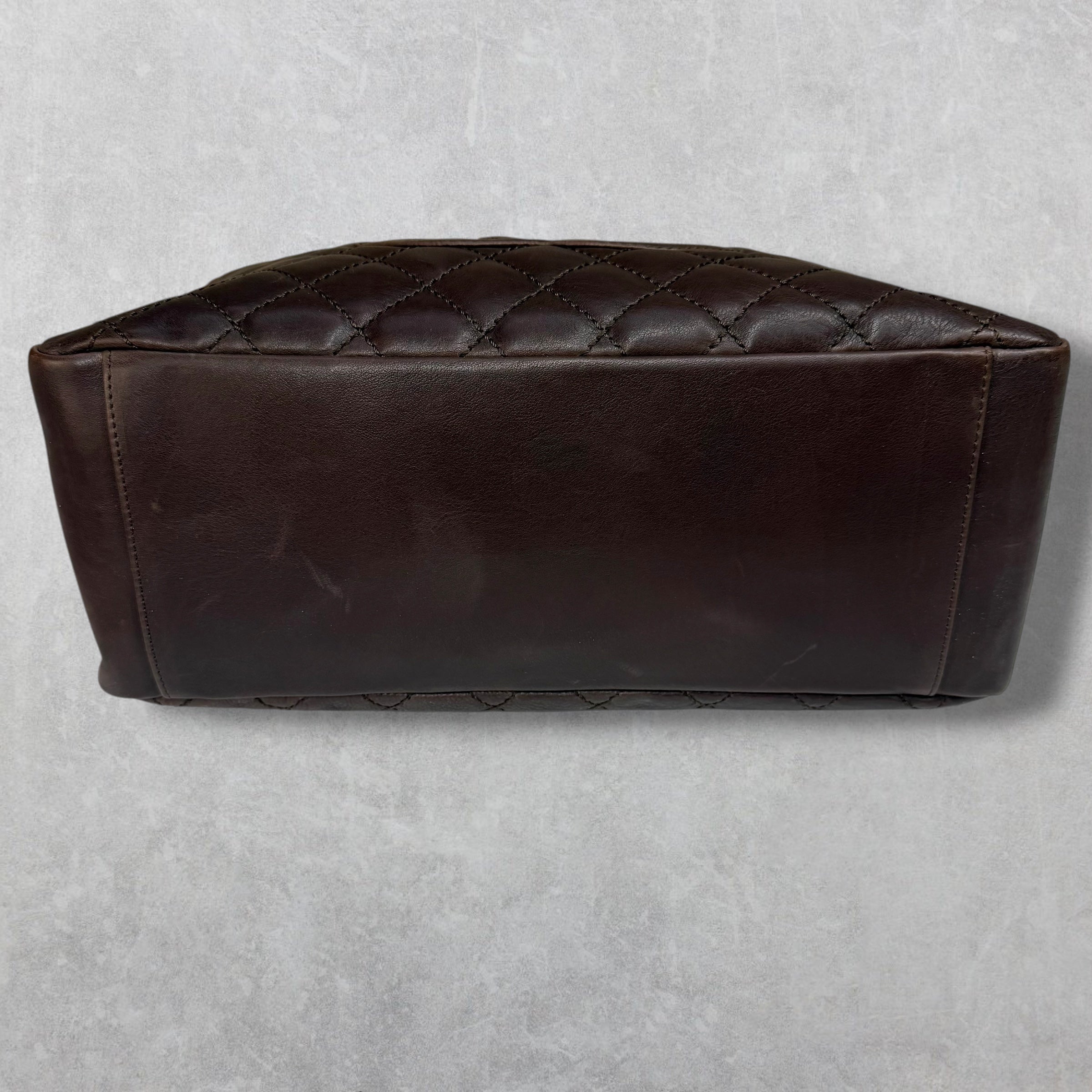 Chanel Brown Caviar Quilted Grand Shopping Tote