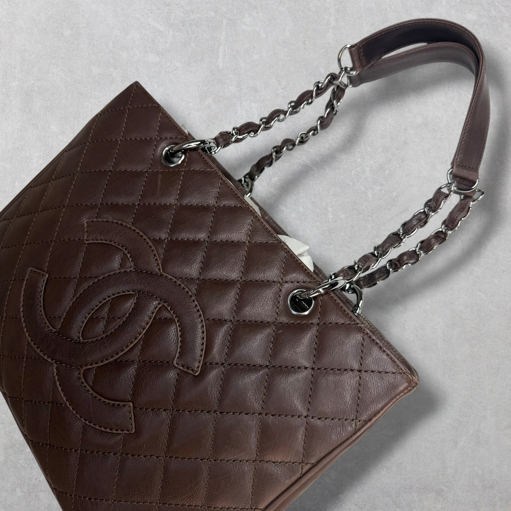 Chanel Brown Caviar Quilted Grand Shopping Tote