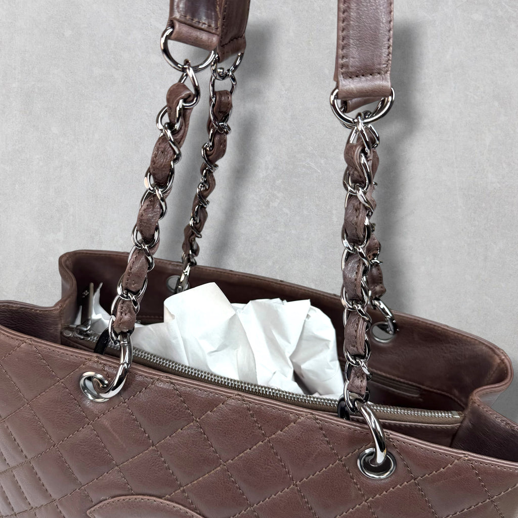 Chanel Brown Caviar Quilted Grand Shopping Tote