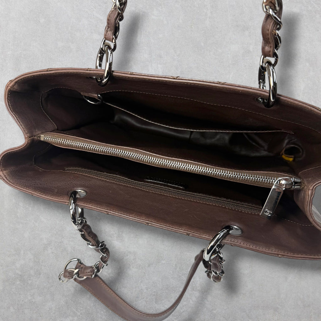 Chanel Brown Caviar Quilted Grand Shopping Tote
