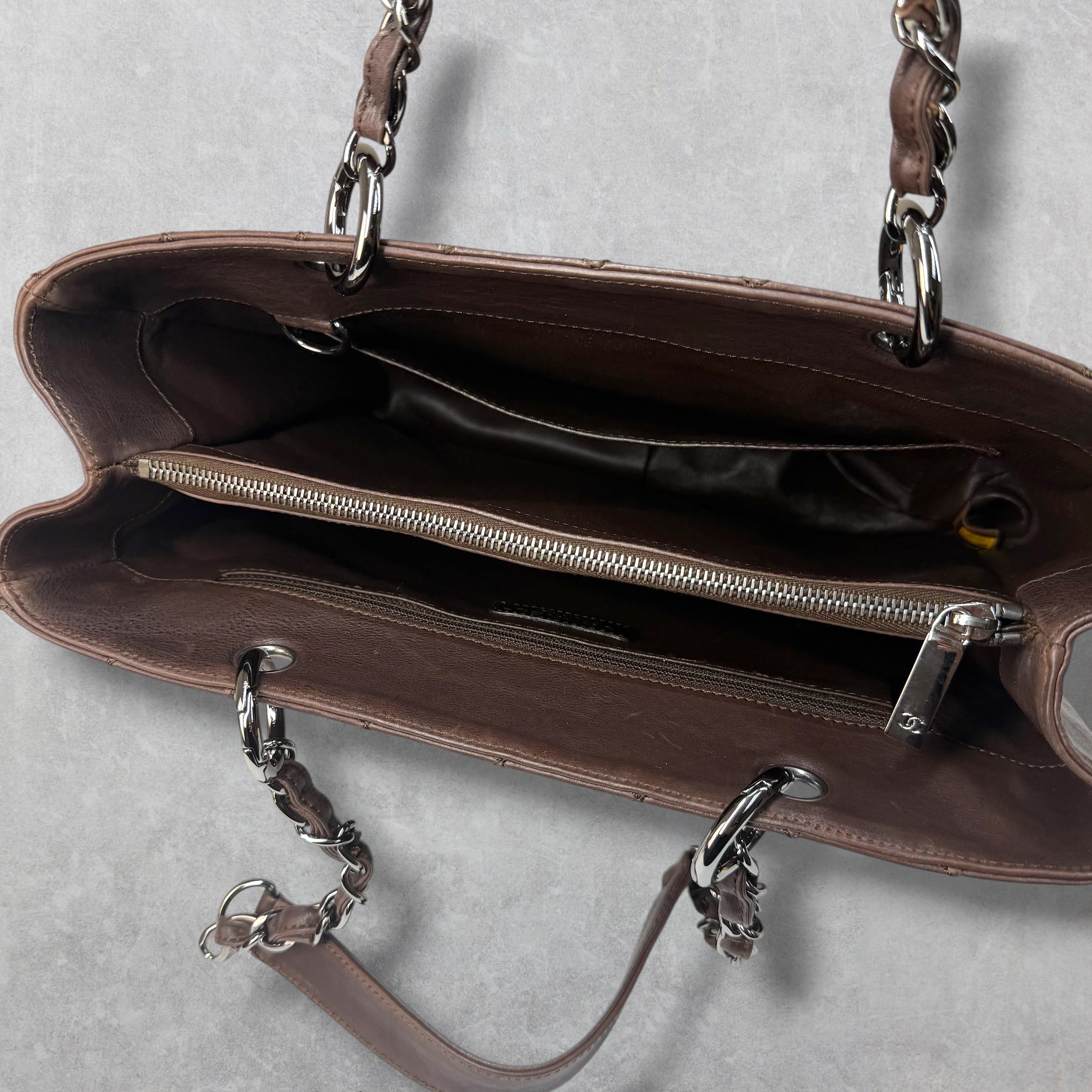 Chanel Brown Caviar Quilted Grand Shopping Tote
