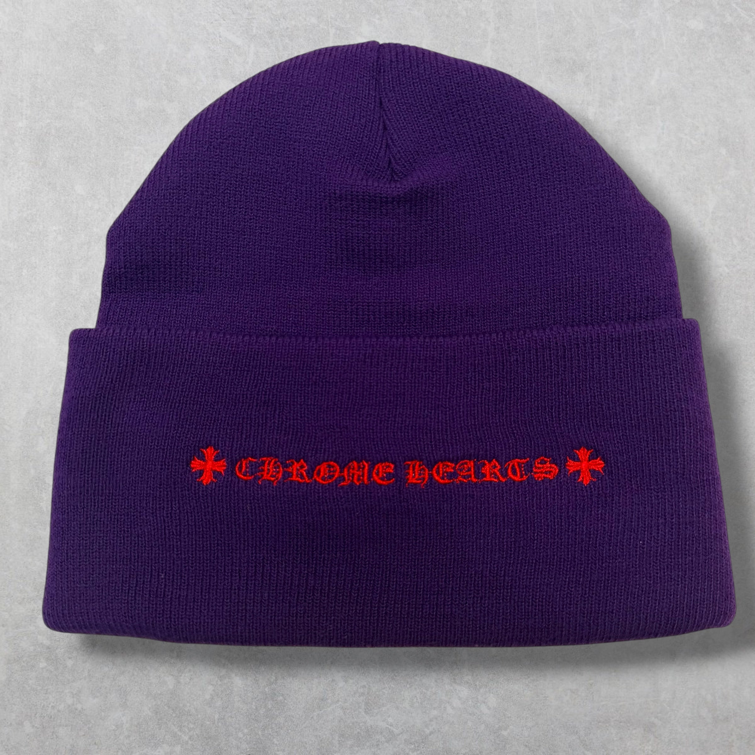 Chrome Hearts Red Triple Cross Purple Beanie