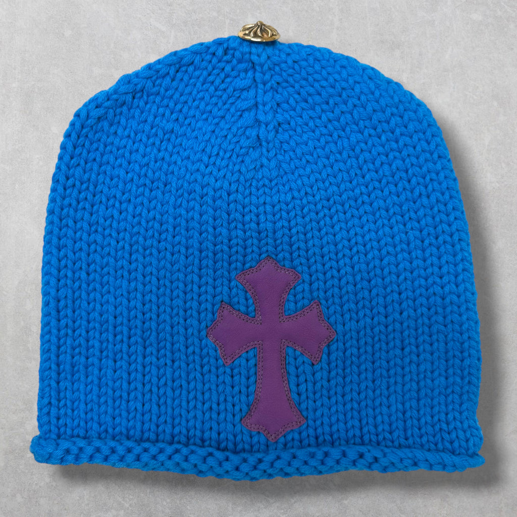 Chrome Heart Purple Cross Patch Blue Cashmere Beanie