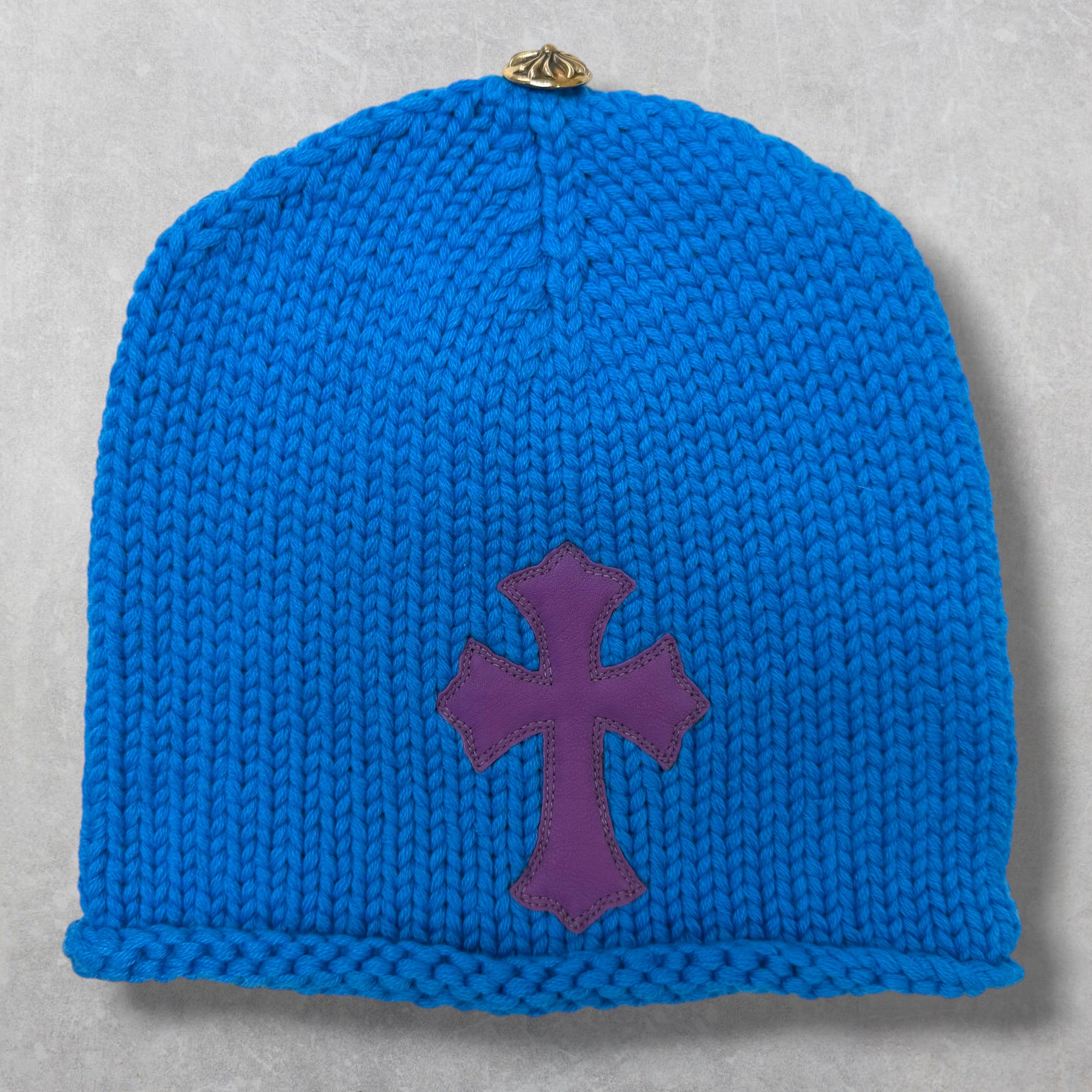 Chrome Heart Purple Cross Patch Blue Cashmere Beanie