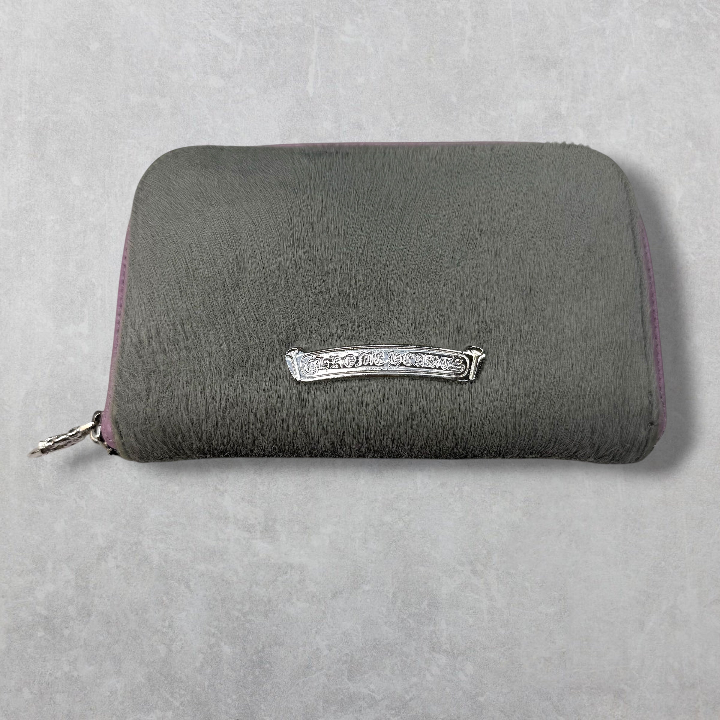Chrome Hearts Grey Pony Hair Bifold Zip Wallet