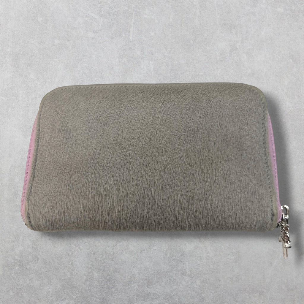 Chrome Hearts Grey Pony Hair Bifold Zip Wallet