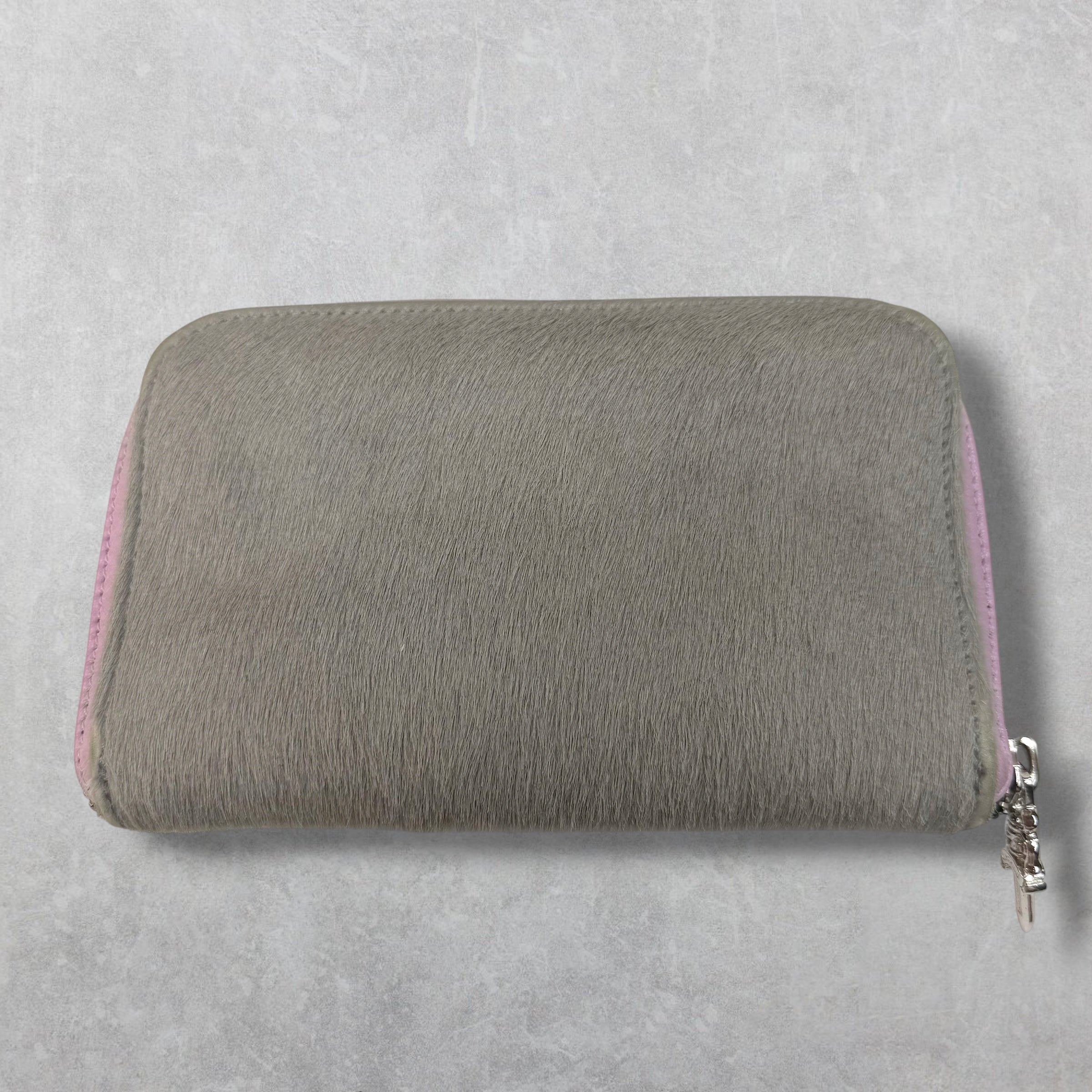 Chrome Hearts Grey Pony Hair Bifold Zip Wallet