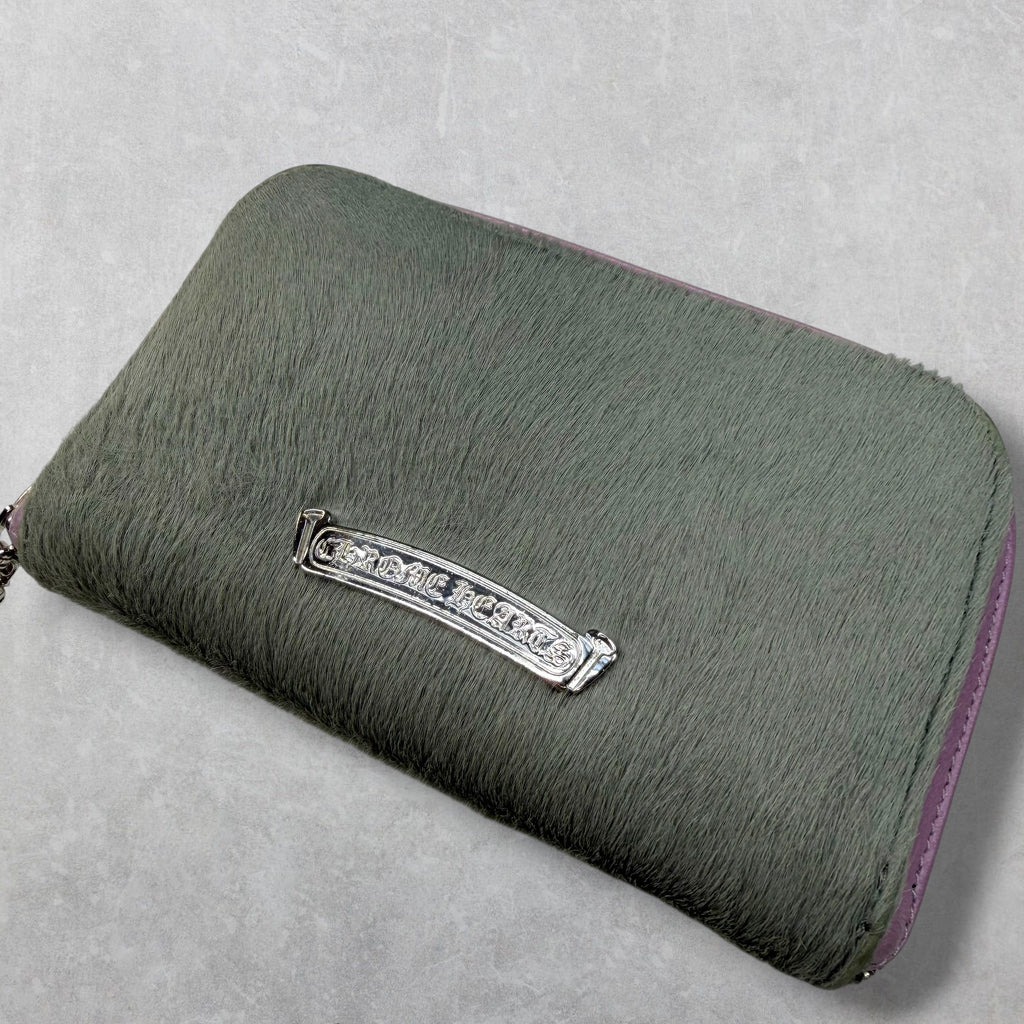 Chrome Hearts Grey Pony Hair Bifold Zip Wallet