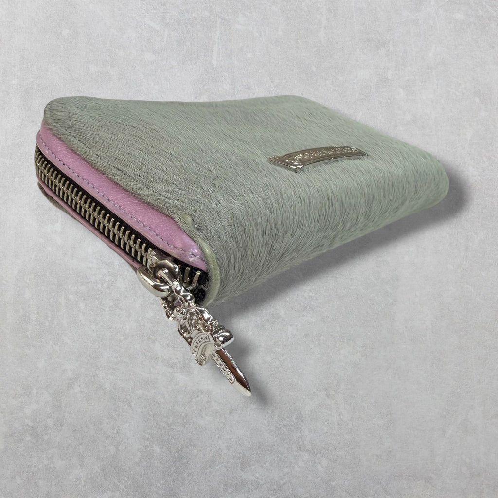 Chrome Hearts Grey Pony Hair Bifold Zip Wallet