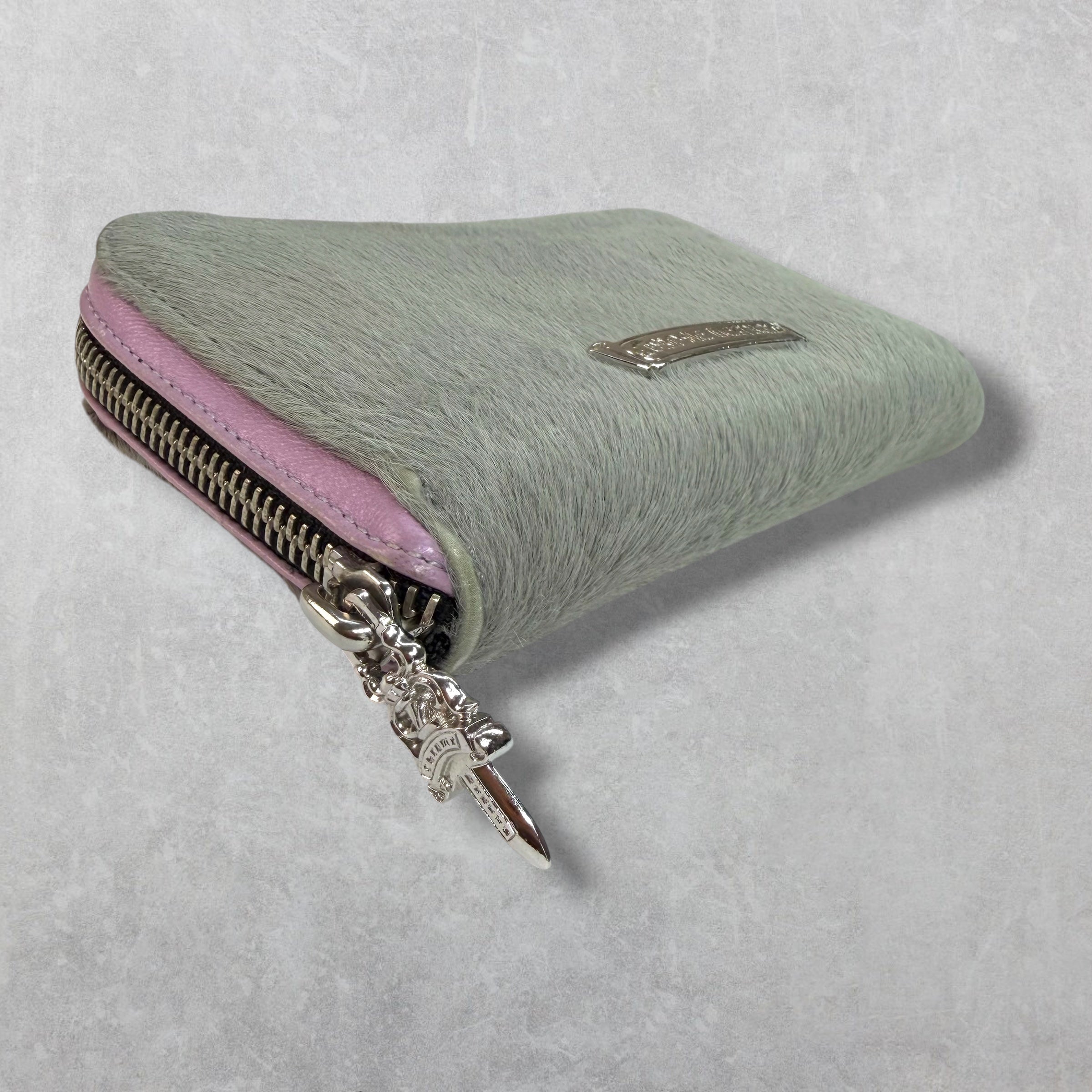 Chrome Hearts Grey Pony Hair Bifold Zip Wallet