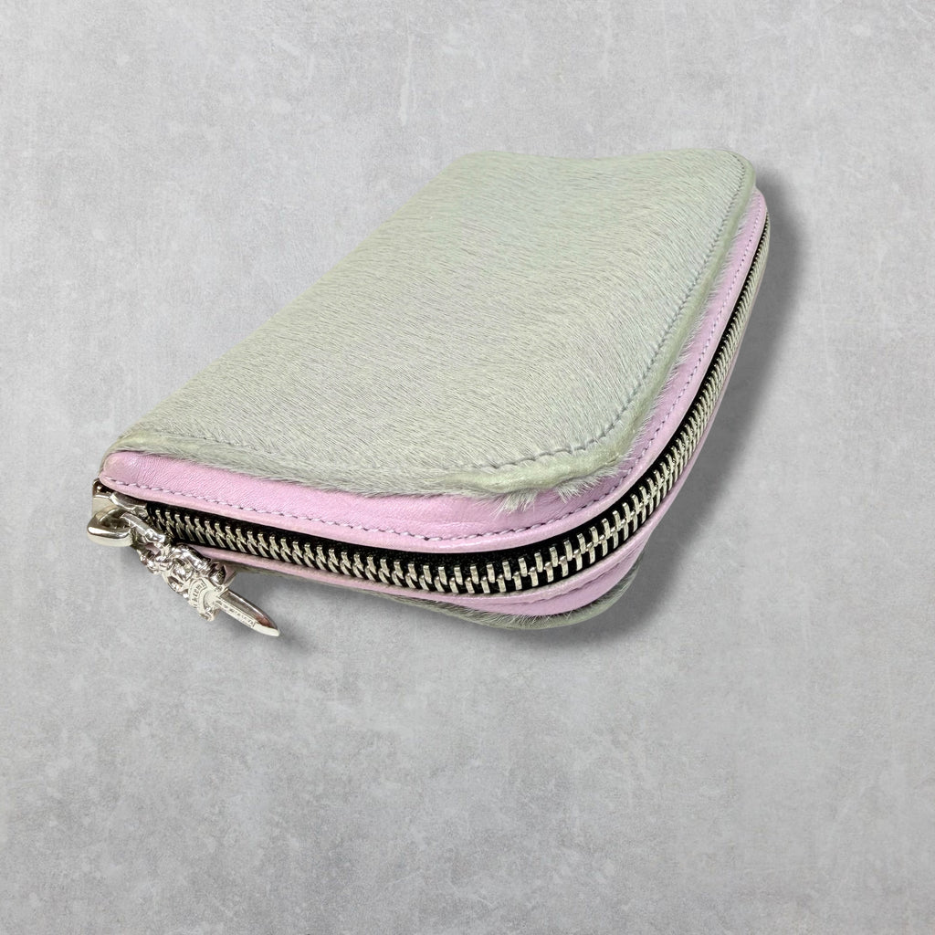 Chrome Hearts Grey Pony Hair Bifold Zip Wallet