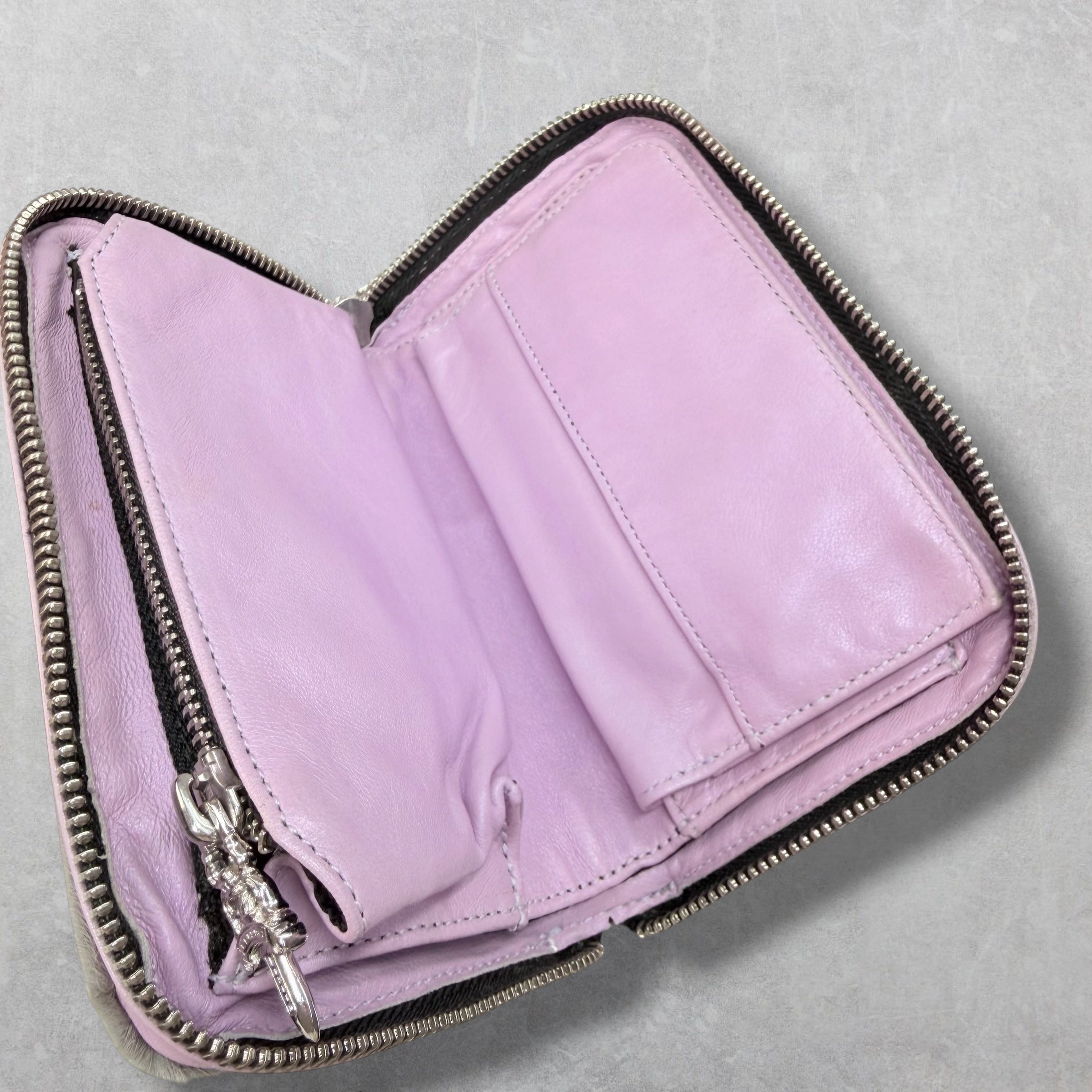 Chrome Hearts Grey Pony Hair Bifold Zip Wallet