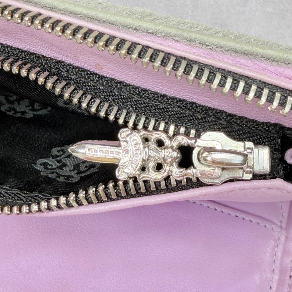 Chrome Hearts Grey Pony Hair Bifold Zip Wallet