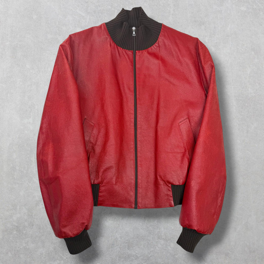 Prada Runway Red Leather Bomber 54 (M)