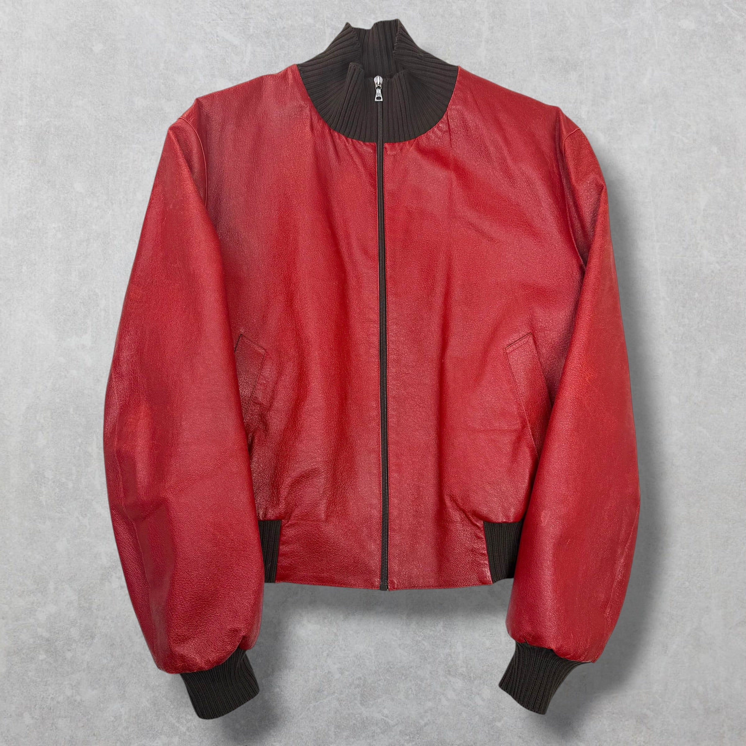 Prada Runway Red Leather Bomber 54 (M)