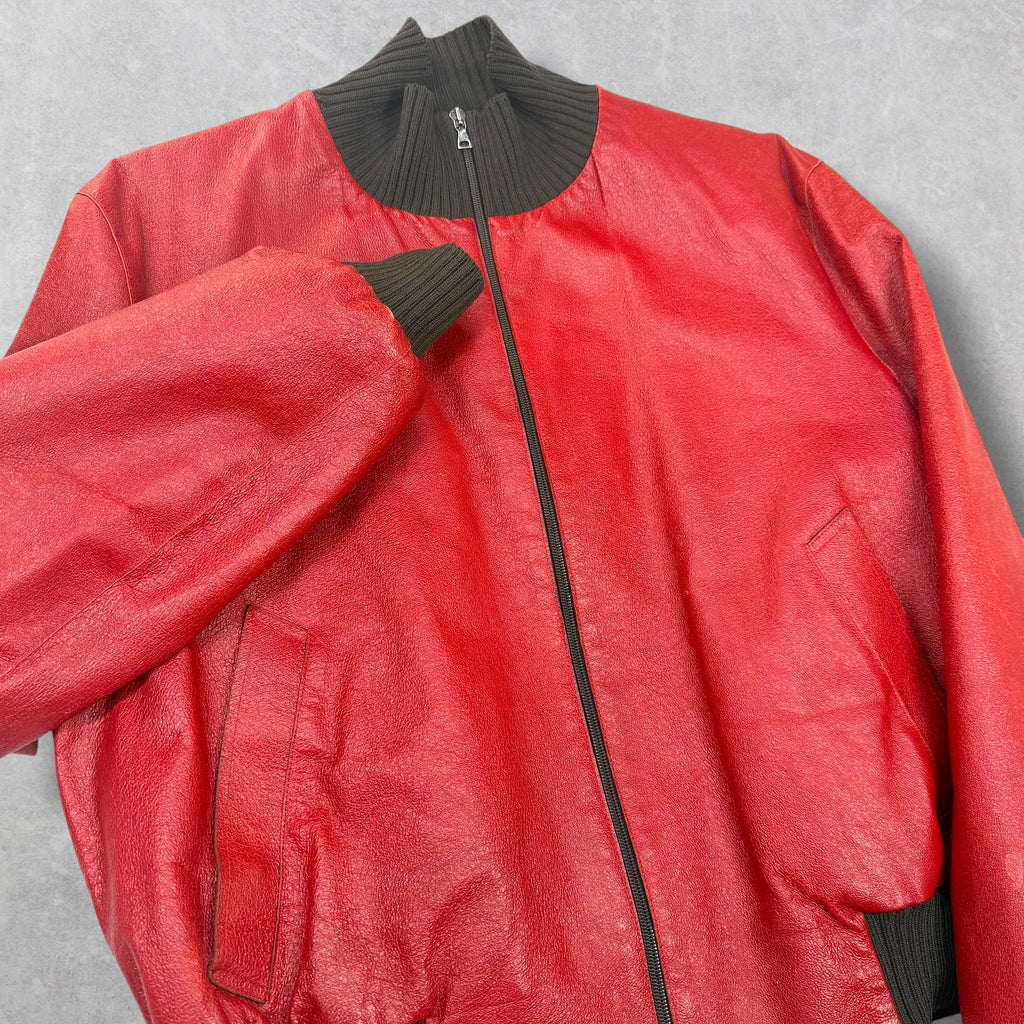 Prada Runway Red Leather Bomber 54 (M)