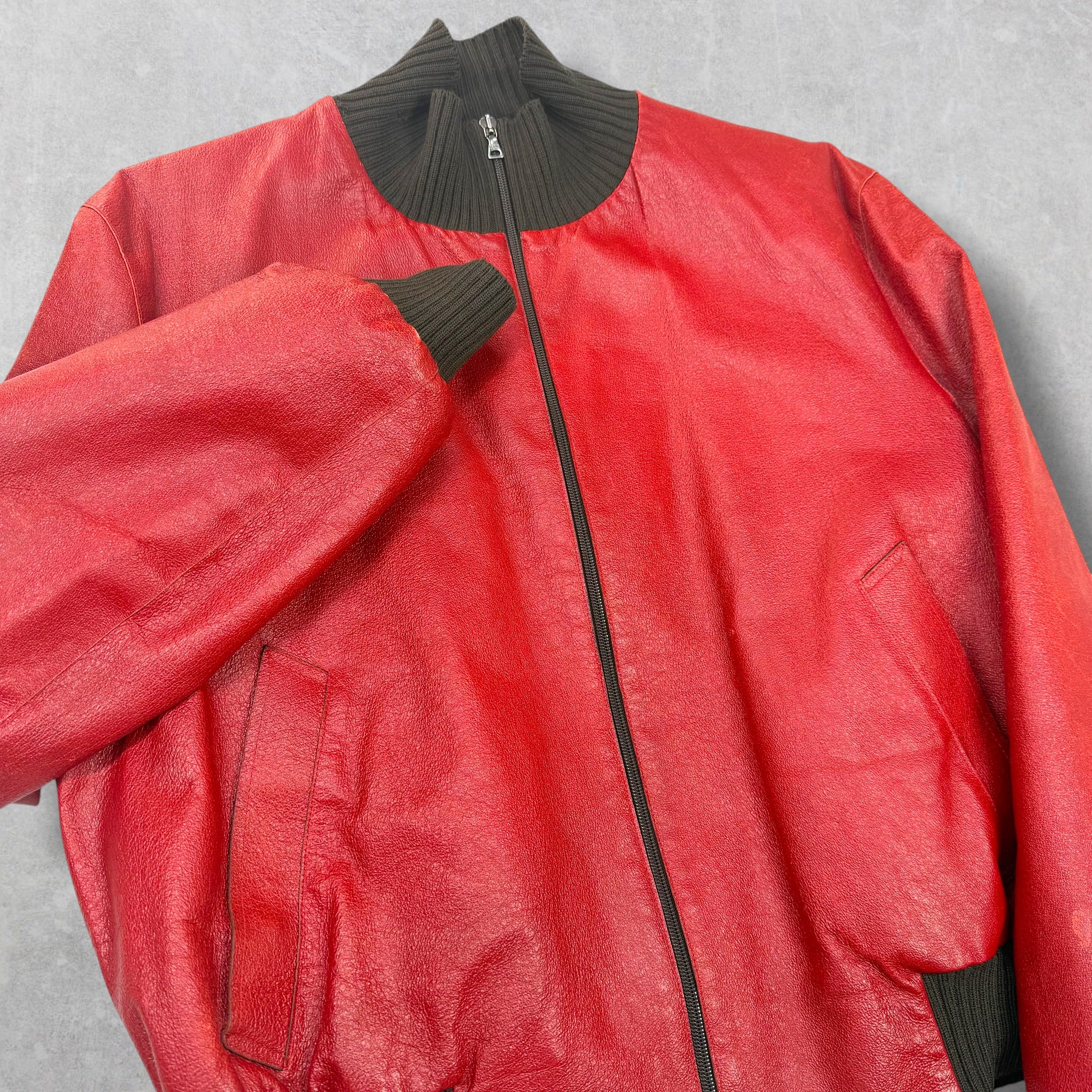 Prada Runway Red Leather Bomber 54 (M)
