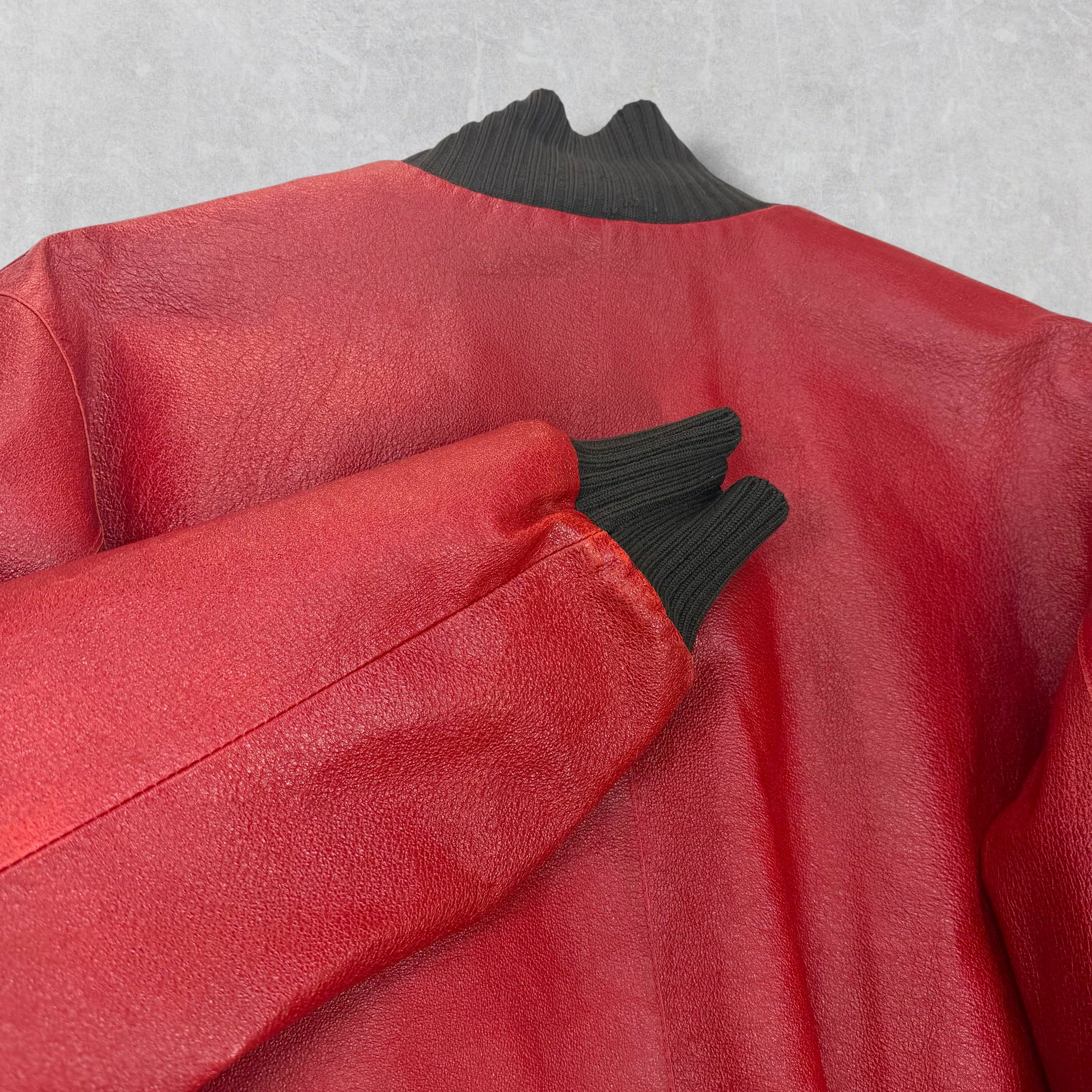 Prada Runway Red Leather Bomber 54 (M)