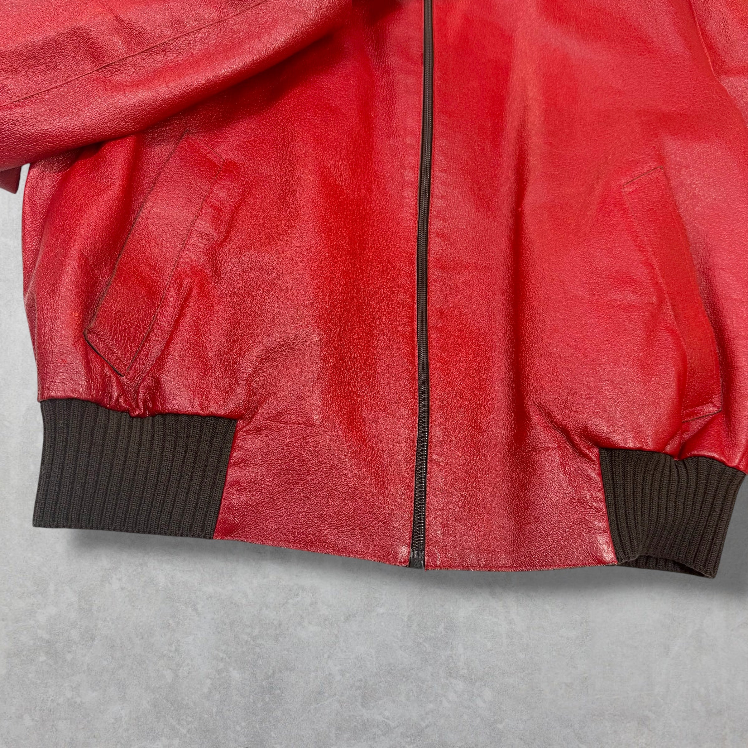 Prada Runway Red Leather Bomber 54 (M)